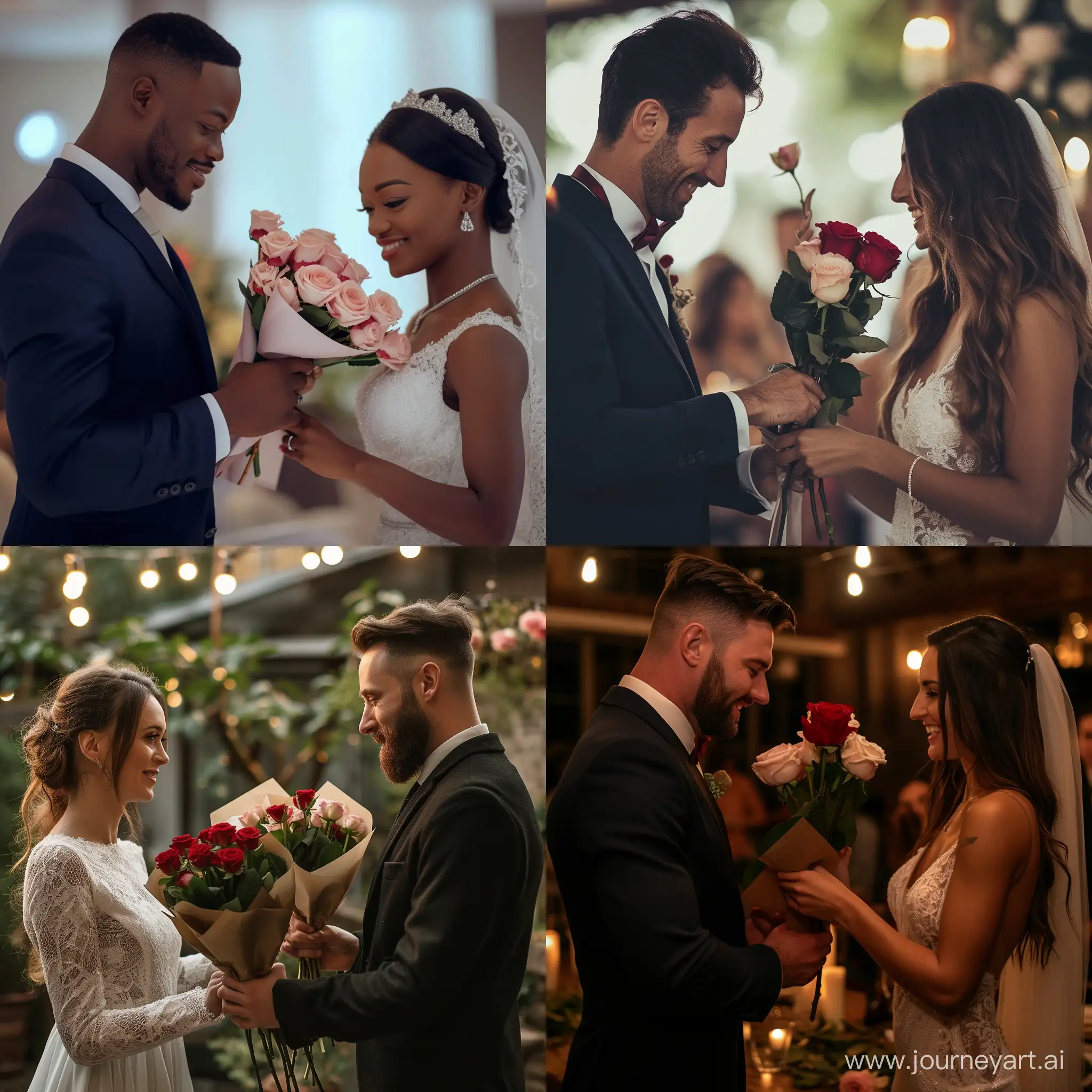 Romantic-Wedding-Moment-Husband-Presents-Roses-to-Wife