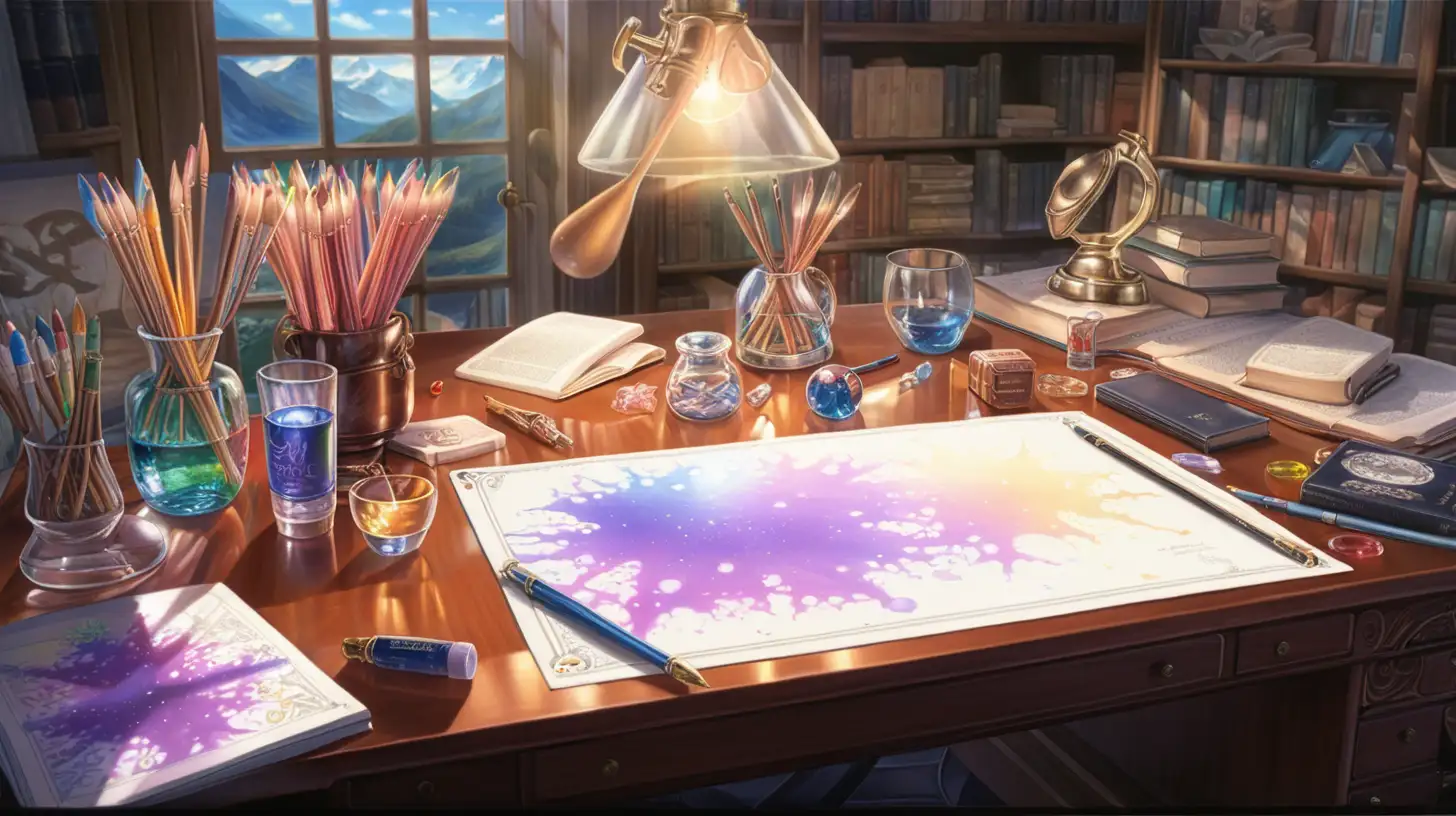 Enchanting RPG Scene with Divine Essence and Glass Paint on Canvas