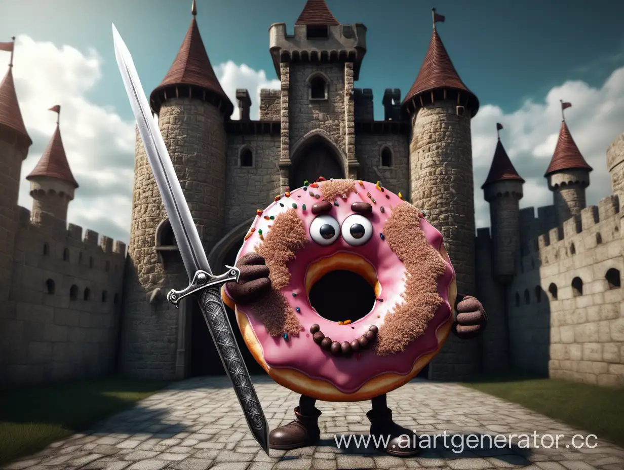 Adventurous-Donut-Defender-Confronts-Medieval-Castle-in-Stunning-Photorealistic-Detail