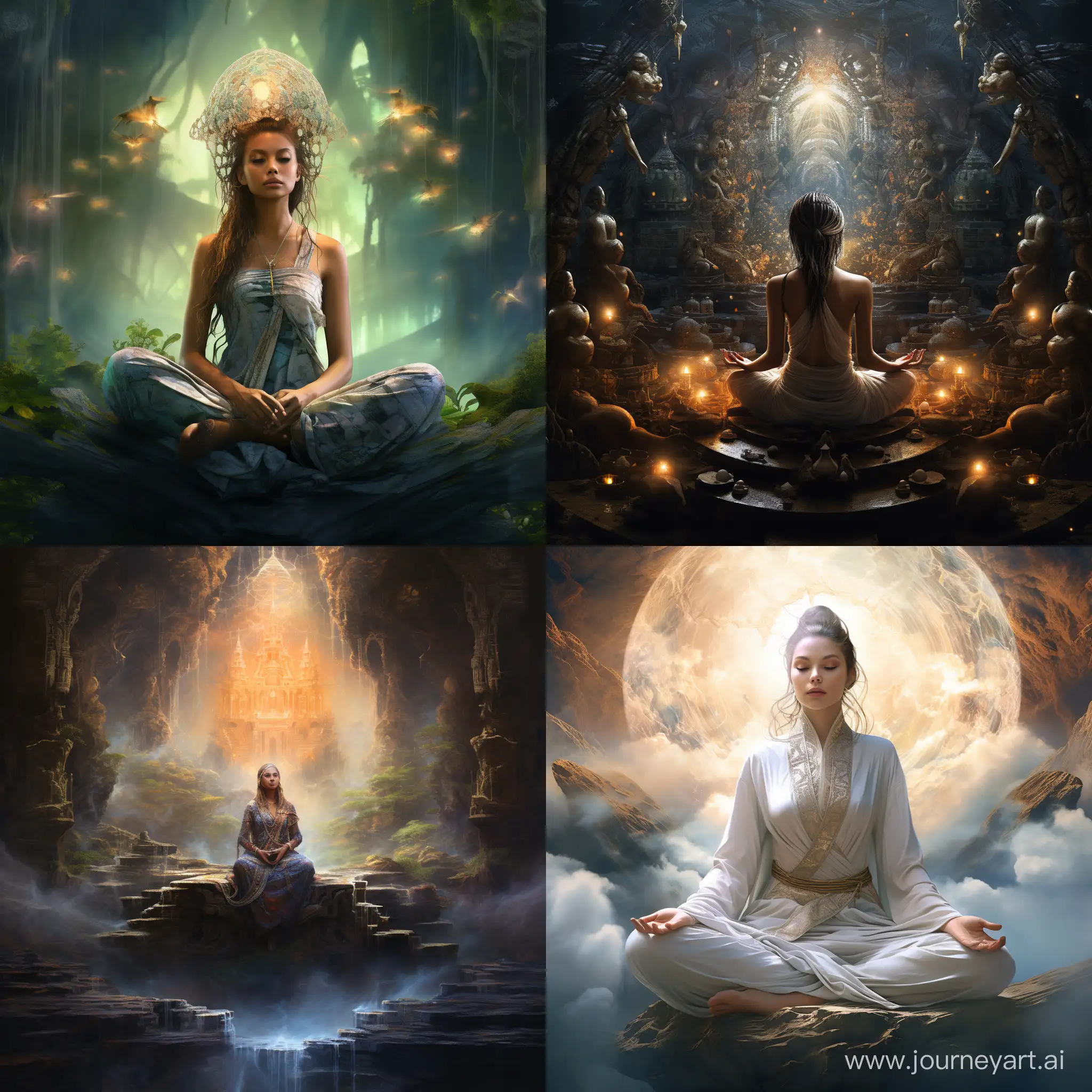 meditates, on background mystical art