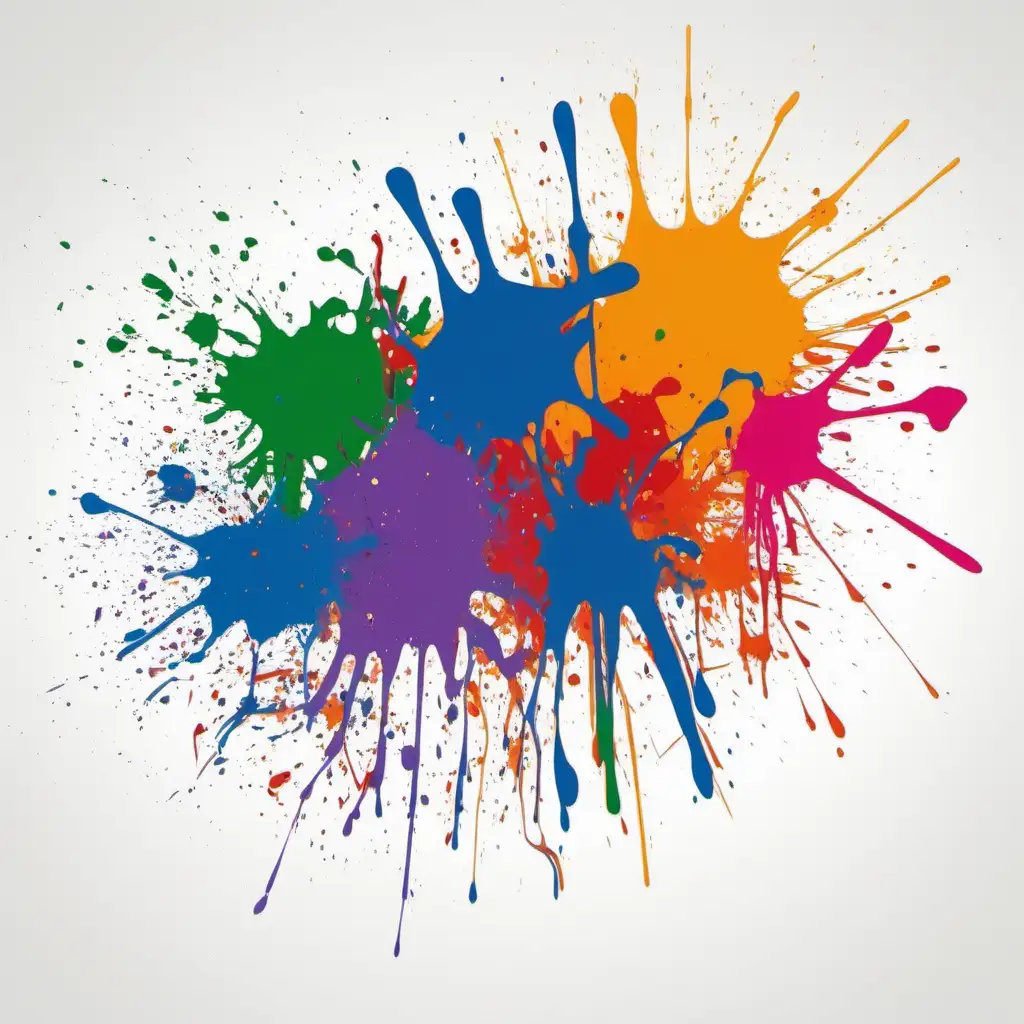  A simplistic paint splatter, white background, colorful, profesional --stylize 750