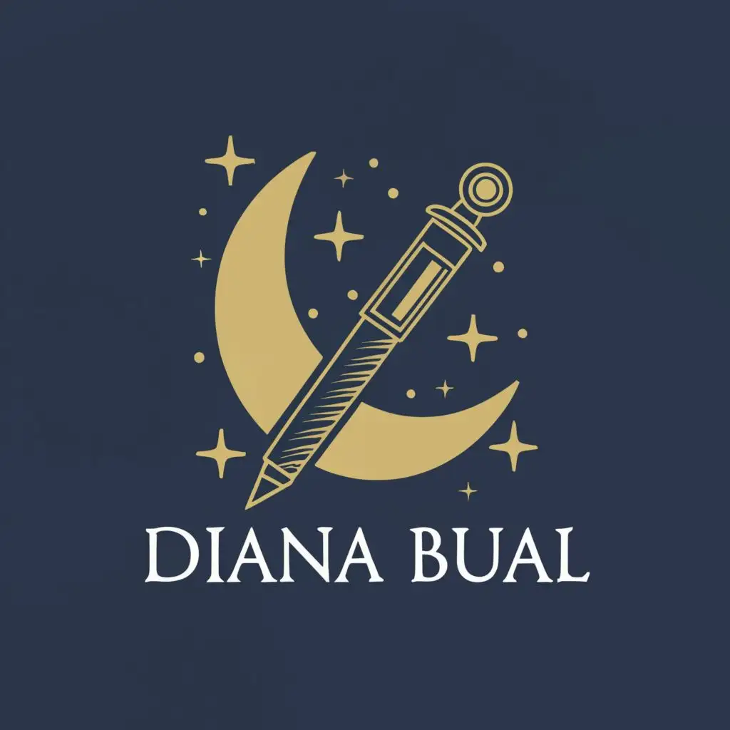 logo, Moon  and Pen, with the text "Diana Bual", typography