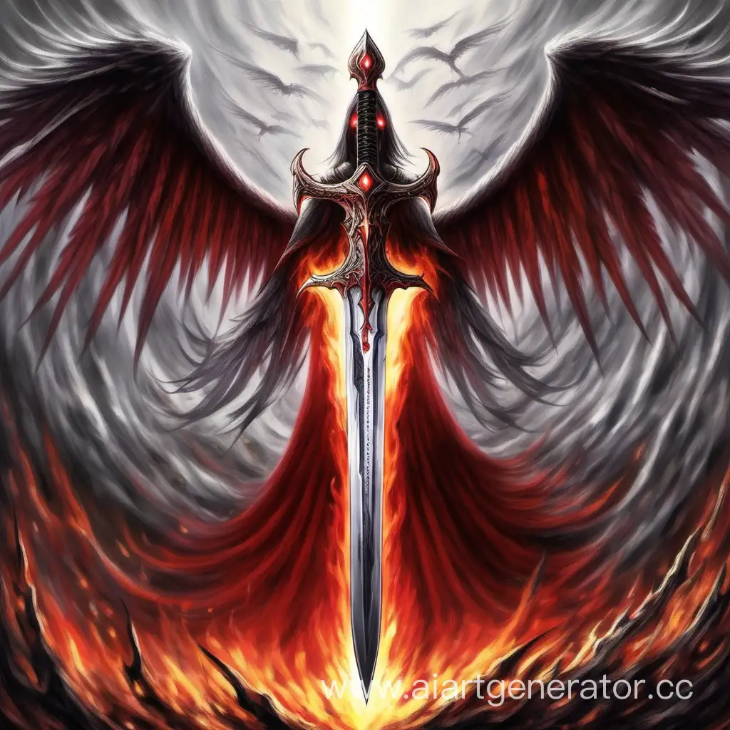 Majestic-SwordWinged-Creature-Bathed-in-Holy-Fire-with-Fiery-Red-Eyes