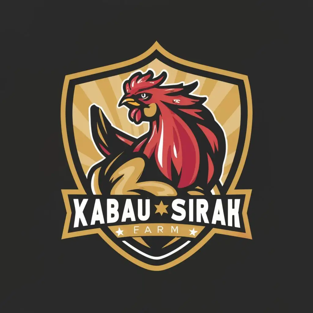 logo, Fighting cock, shield, muscle, with the text "Kabau Sirah Farm", typography, be used in Animals Pets industry
