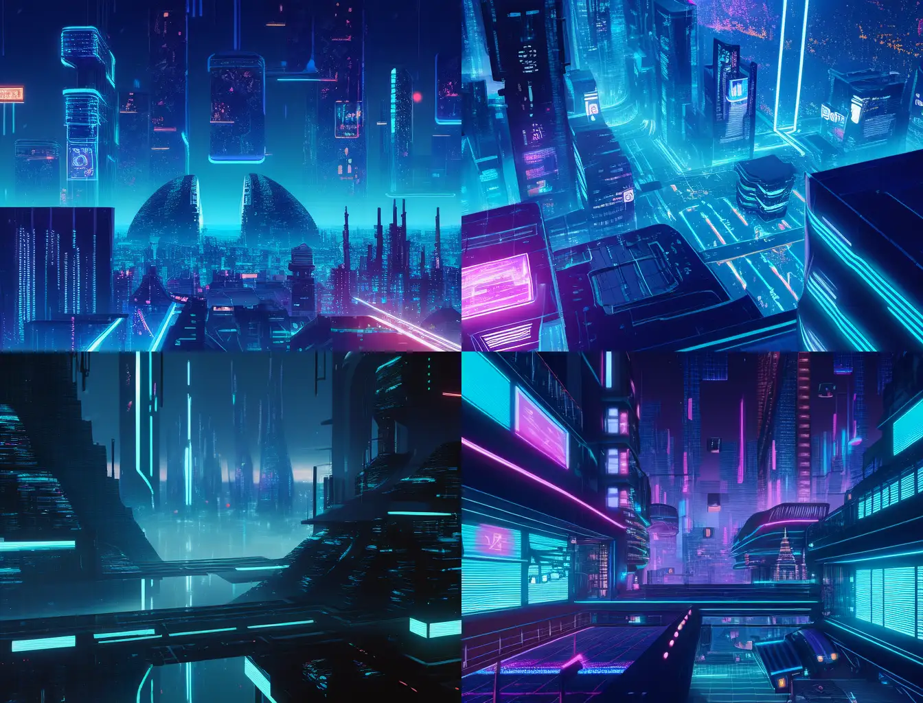 make a cyberpunk futuristic city with a dark cyan tone