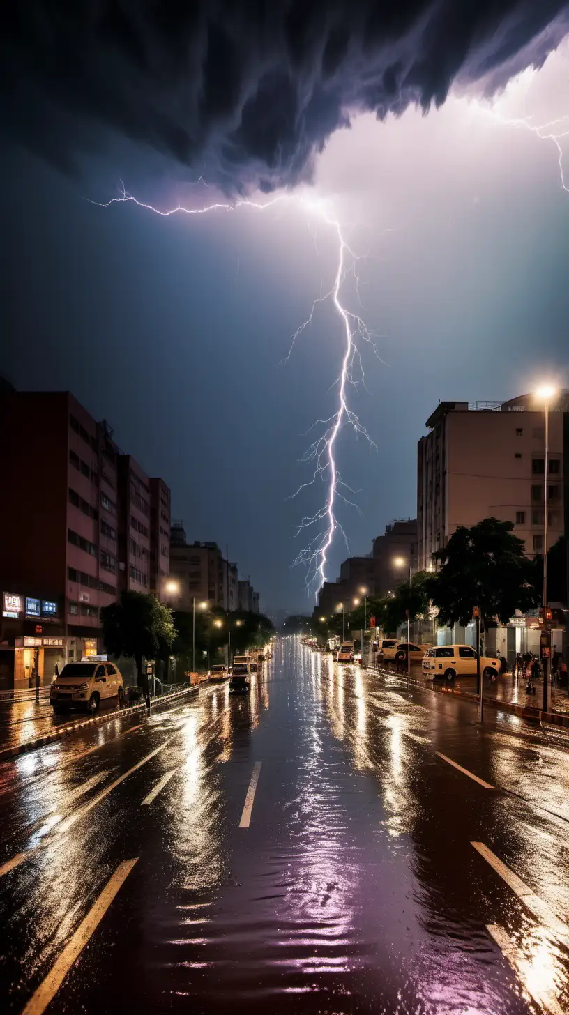 Urban Deluge Thunderstorm Floods City Streets