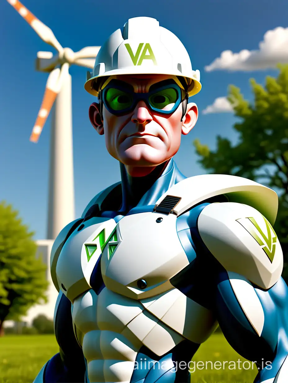 VA Engenharia, um heroi v com , simbolizando energia limpa e renovável