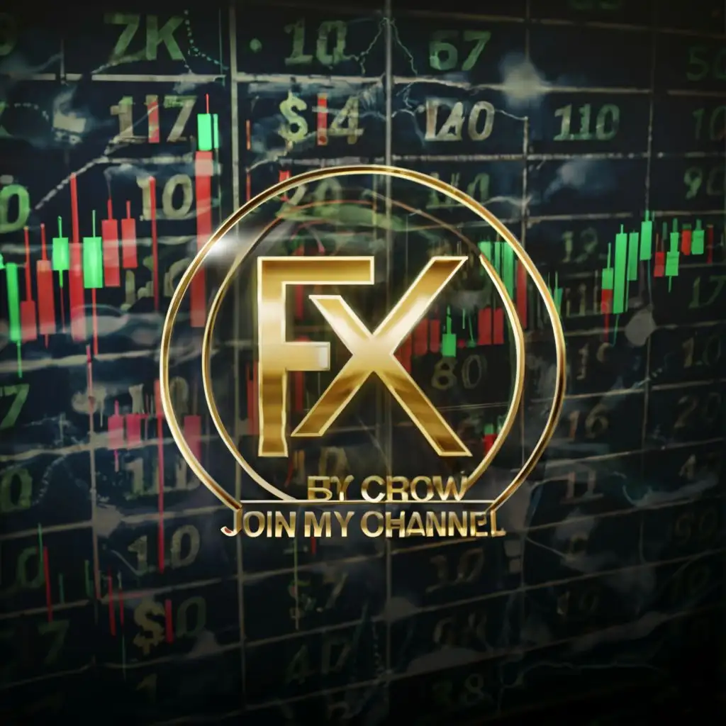 logo, Golden logo on forex chart, with the text "Fx by crow  join my channel", typography