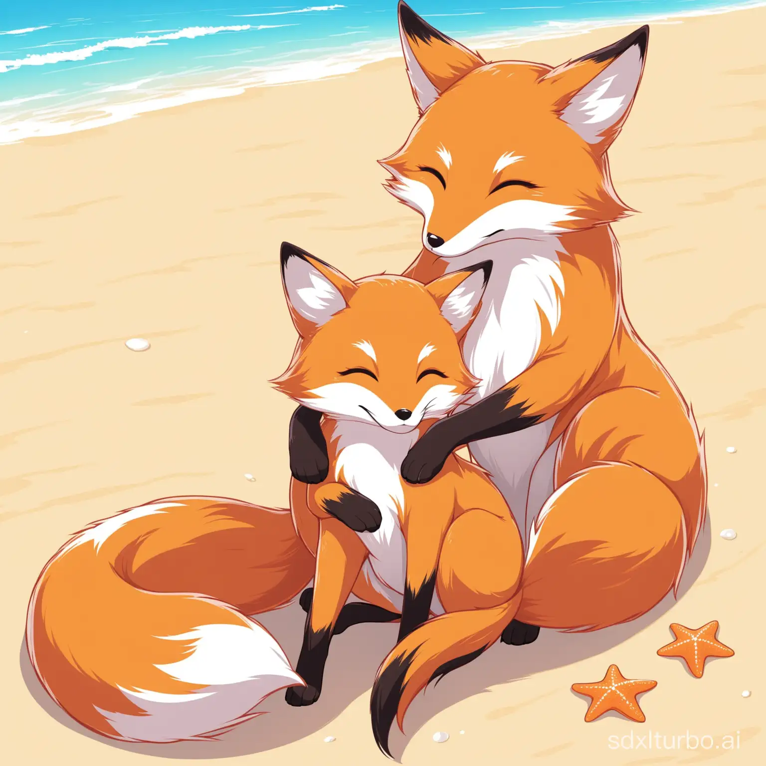 Fox mommy in beach