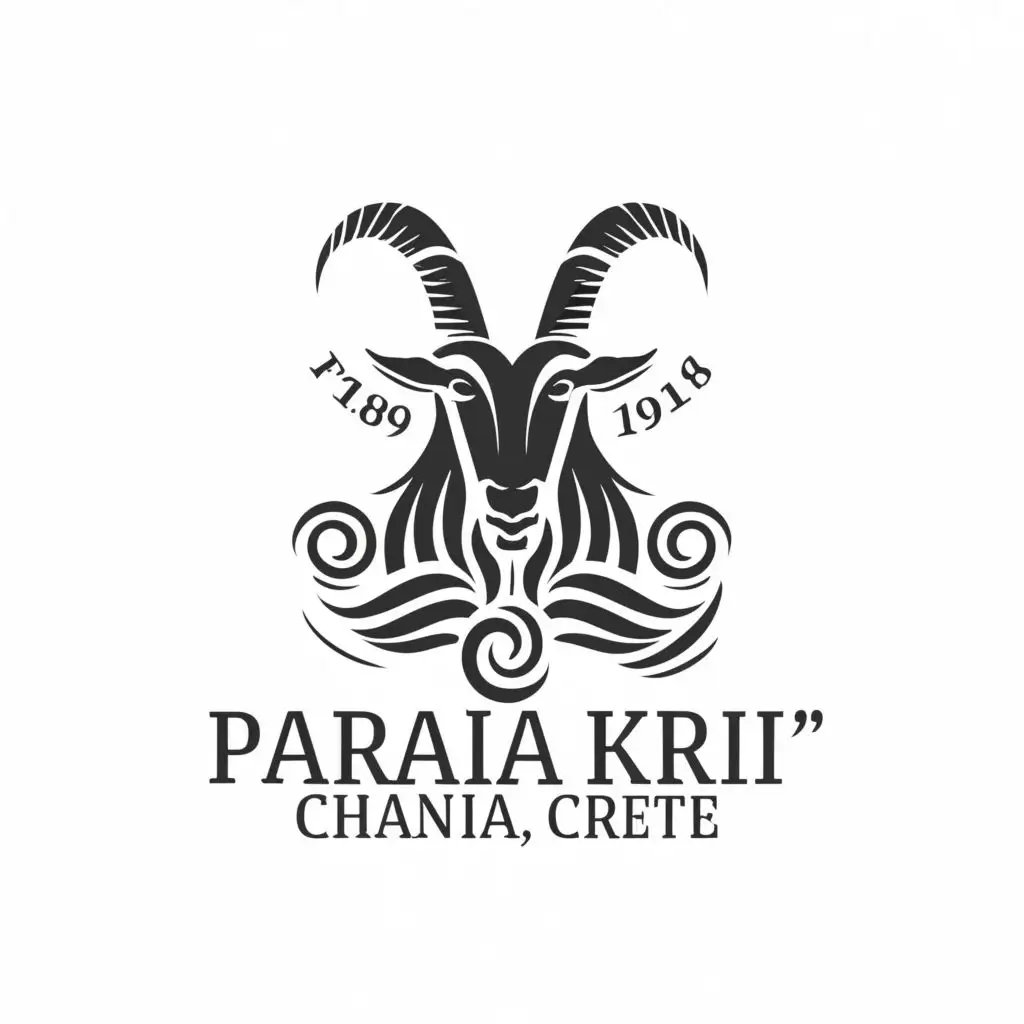 LOGO-Design-For-Paralia-Kri-Kri-Majestic-Greek-Mountain-Goat-Head-Emblem-with-Waves-Chania-Crete-Typography