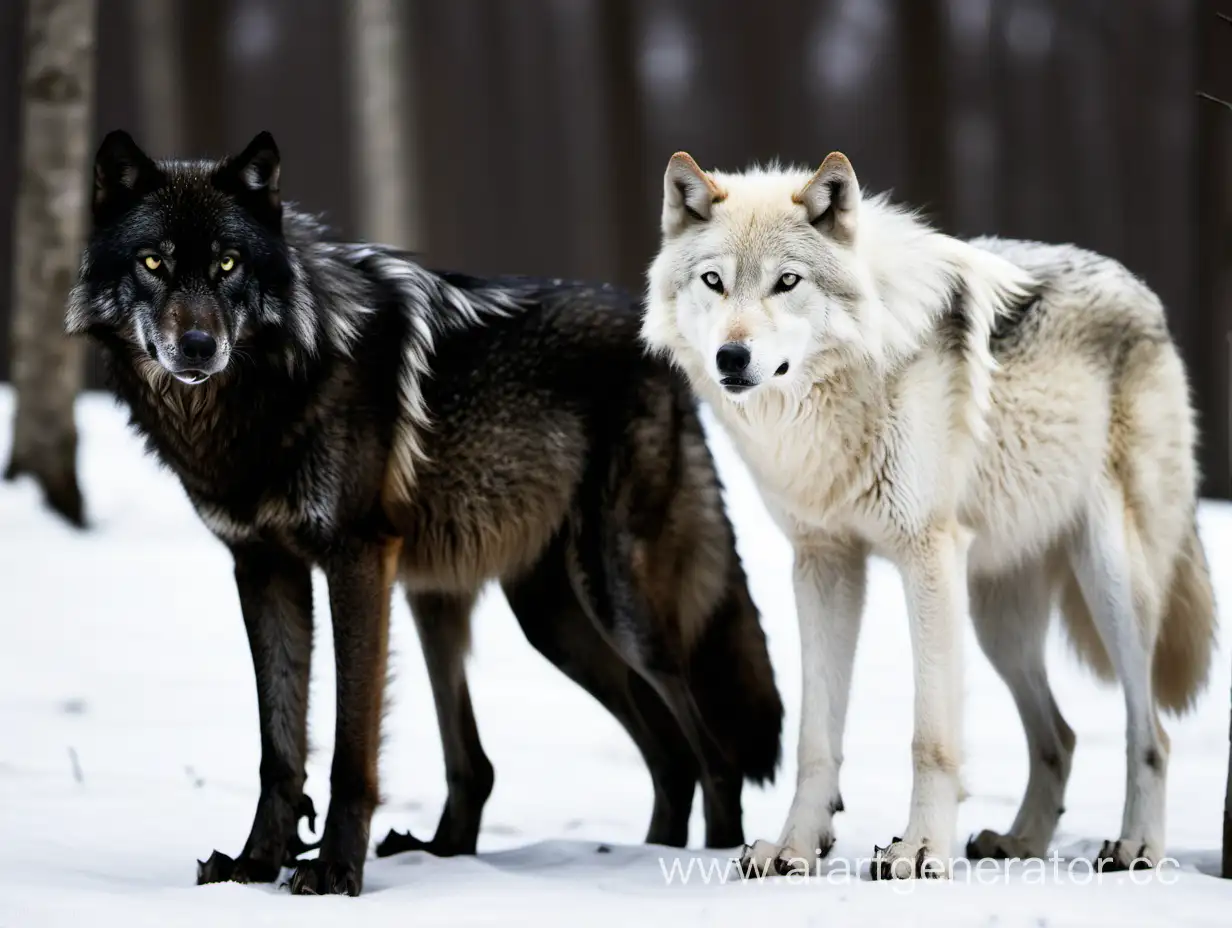 черный волк и белая волчица
