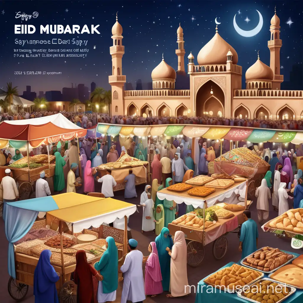 Vibrant Eid Market Celebration of Cultural Diversity with Delectable Dishes and Traditional Activities