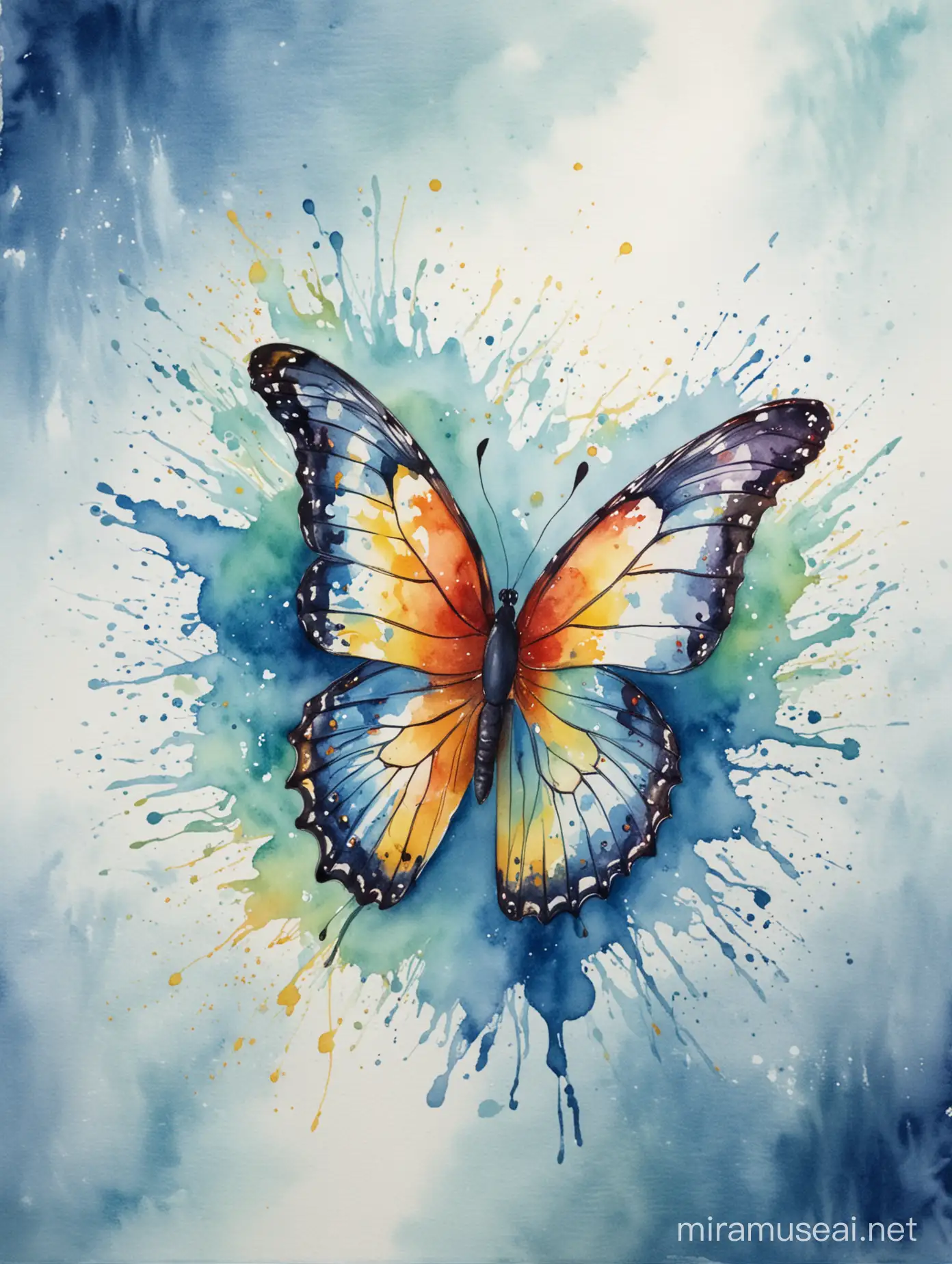 a water color image with a abstract subject of autism and butterfly