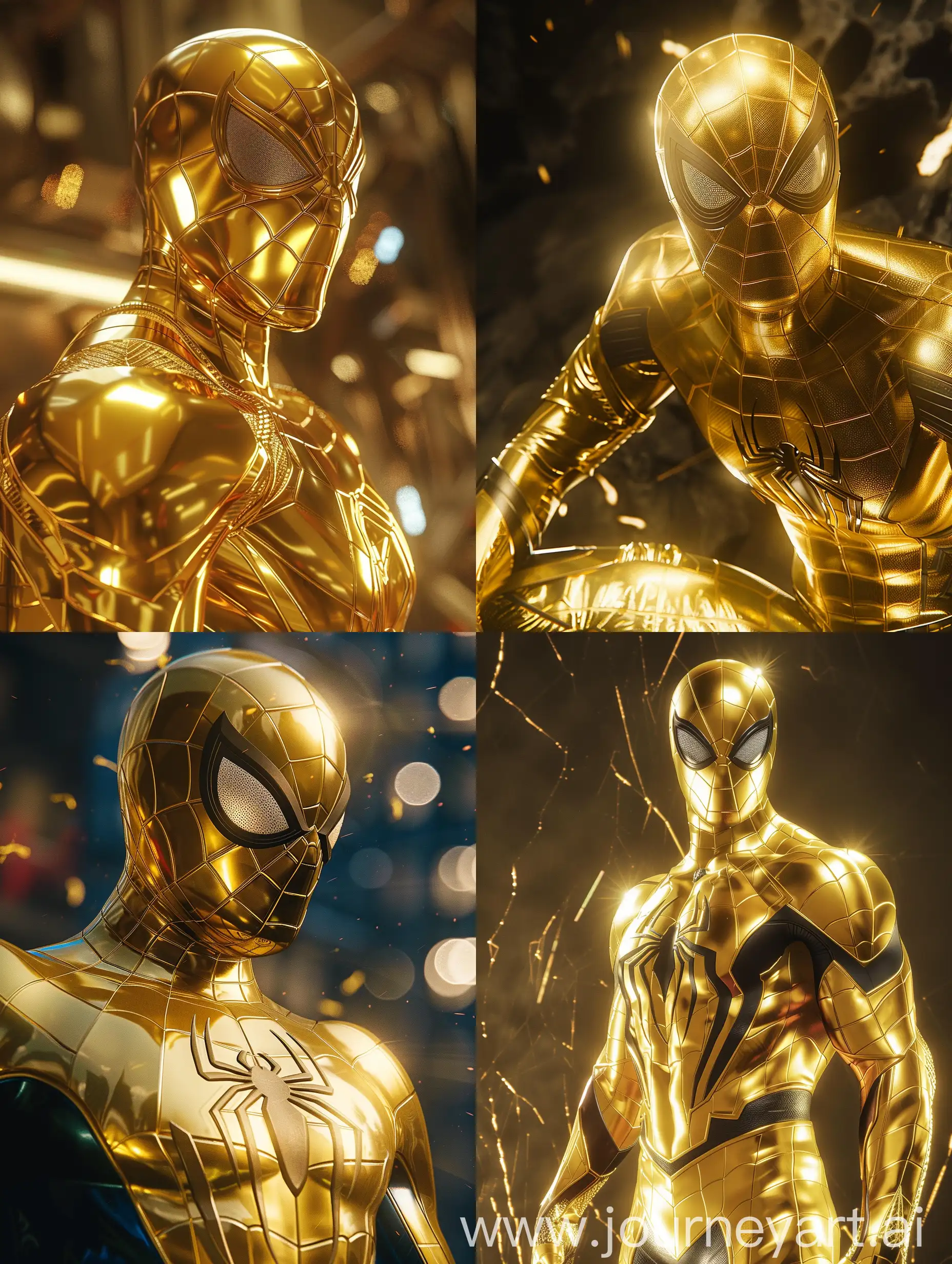 Spider Man as Gold hyper-detailed, maximum quality rendering of all details, professional RAW photo, 1028K