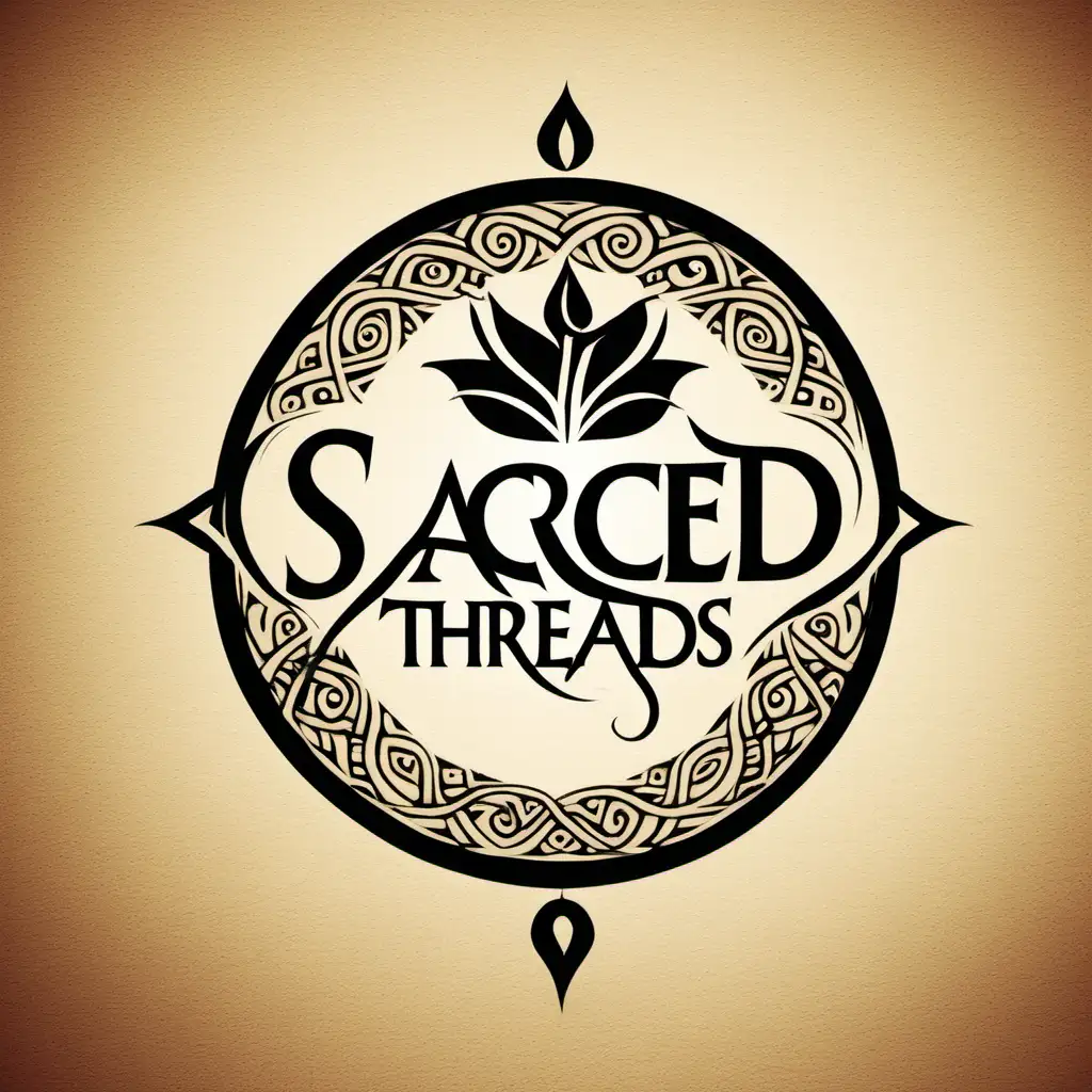 Sacred Threads Logo Design Featuring Spiritual Symbols and Intricate Patterns