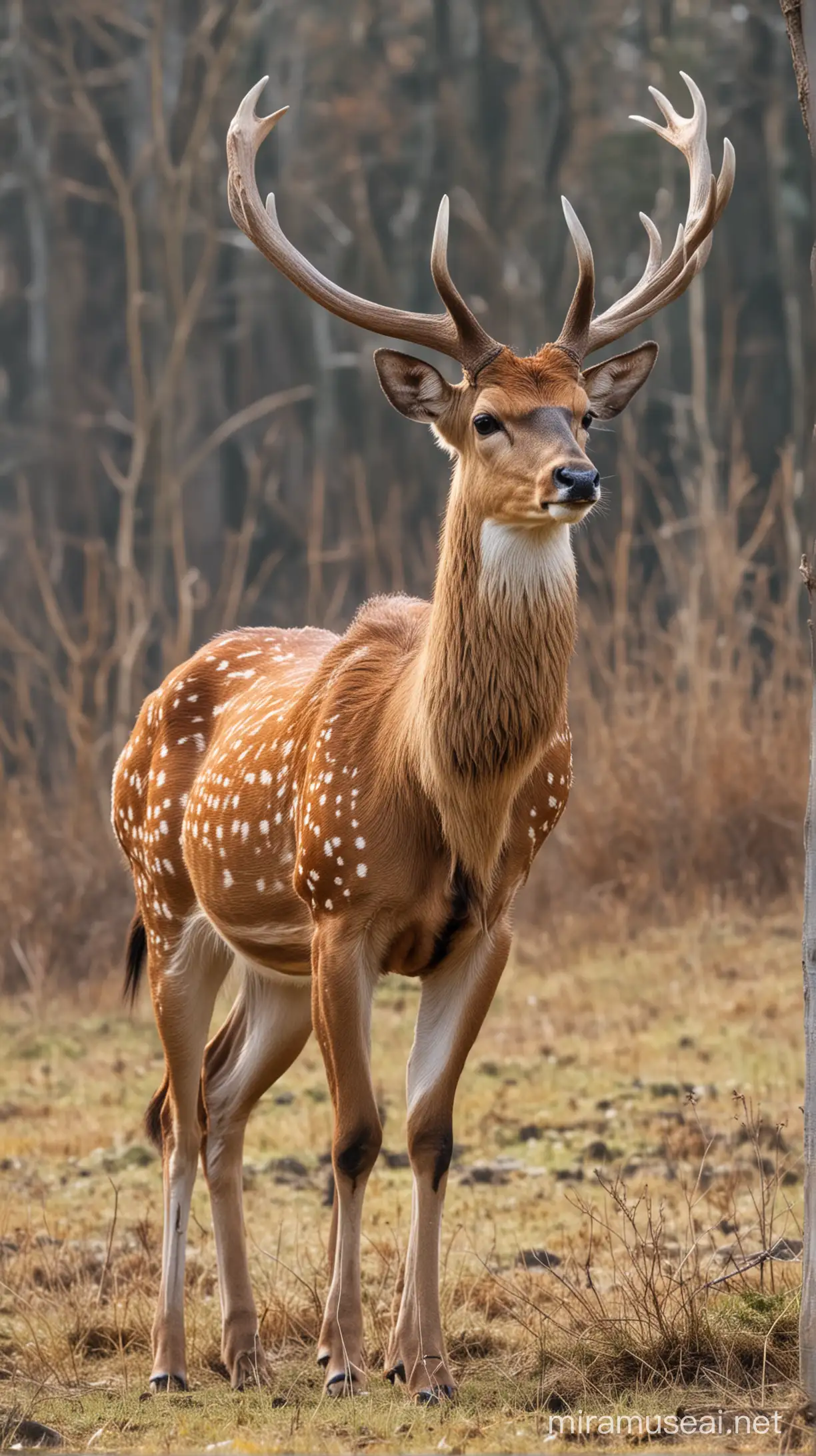 Majestic Spotted Deer with Impressive Antlers