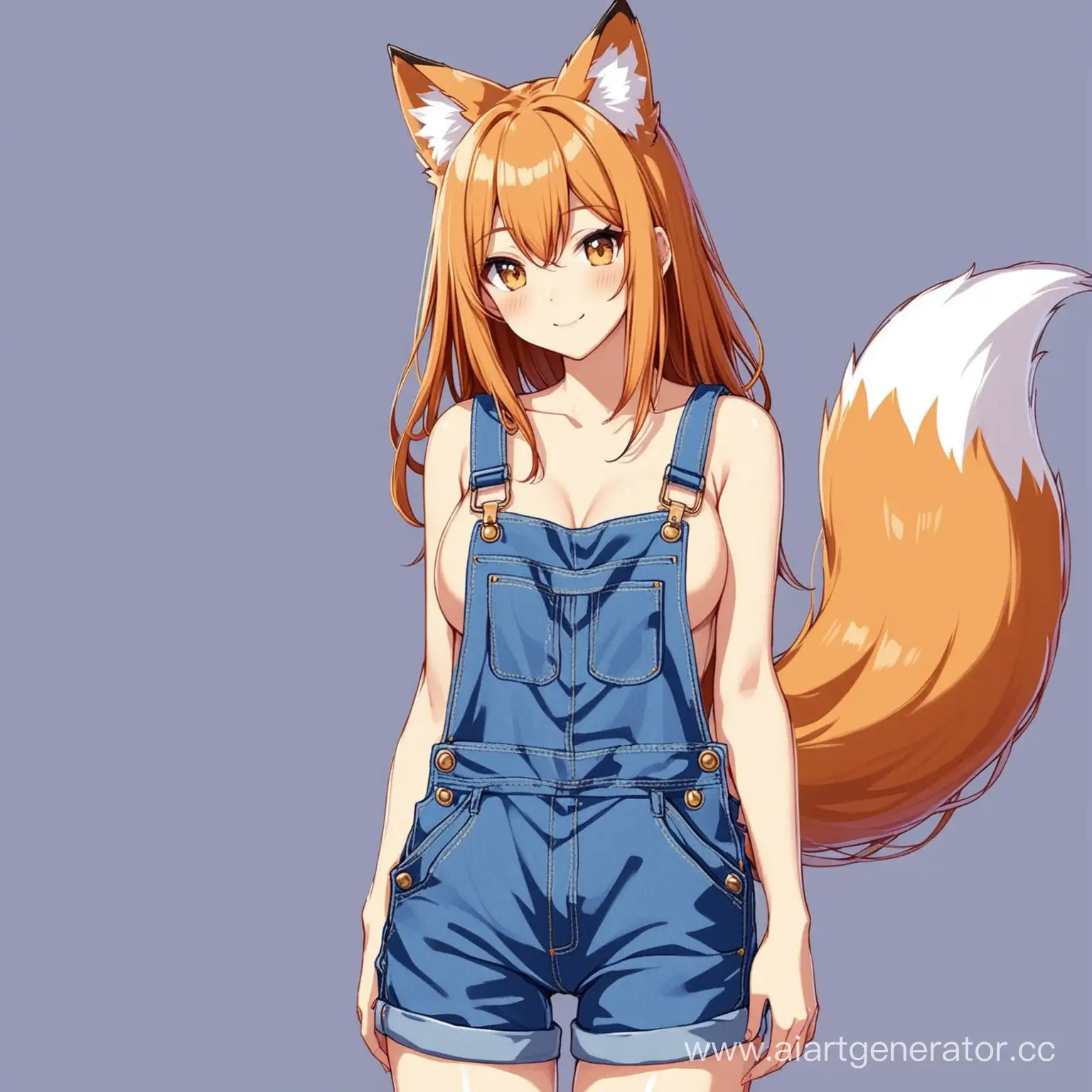 Fox girl in naked overalls