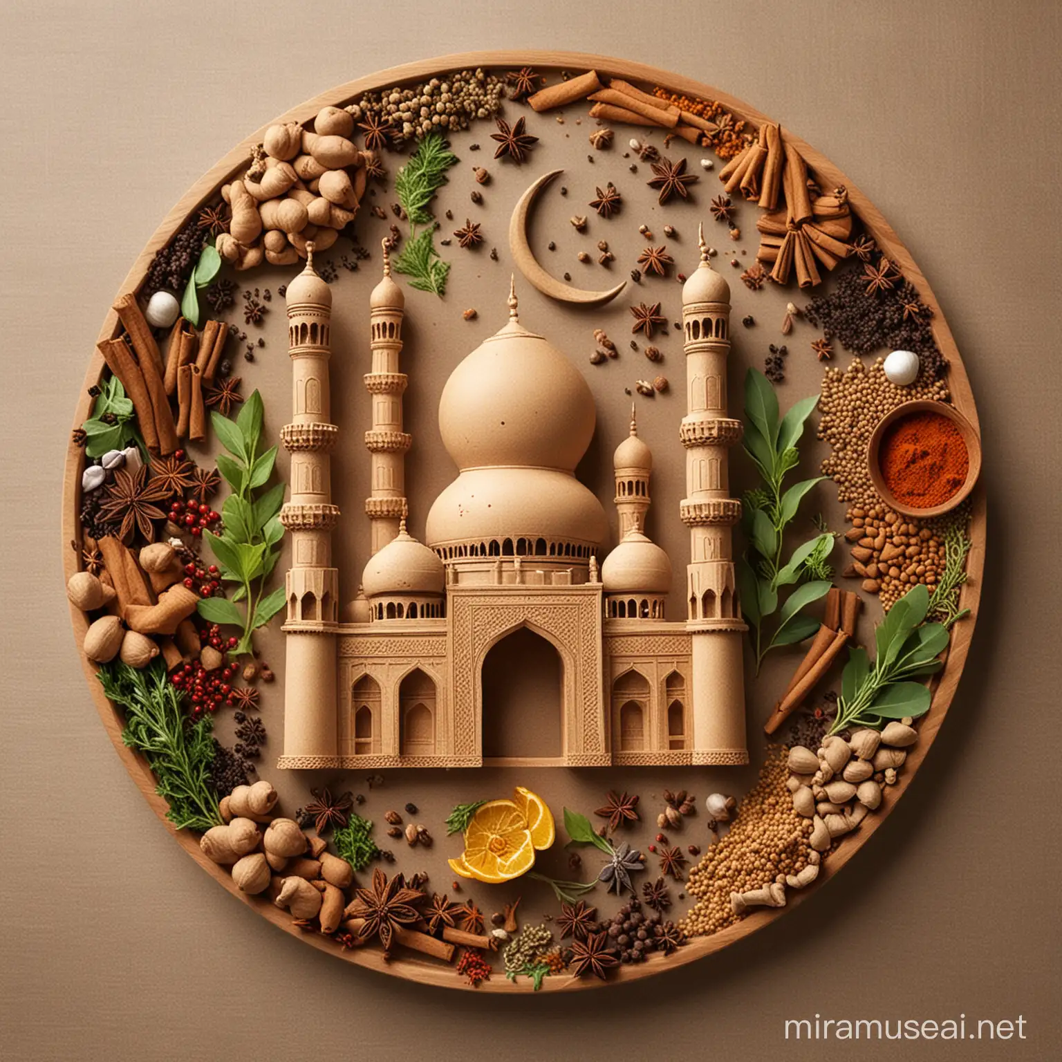 make post for Eid Mubarak night, let it be with mosque and some herbs & spices around it