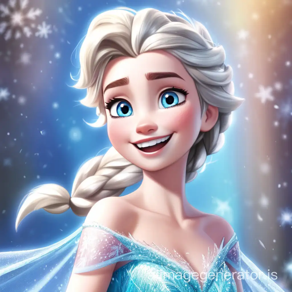 Joyful Elsa from Frozen with a Radiant Smile | AI Image Generator