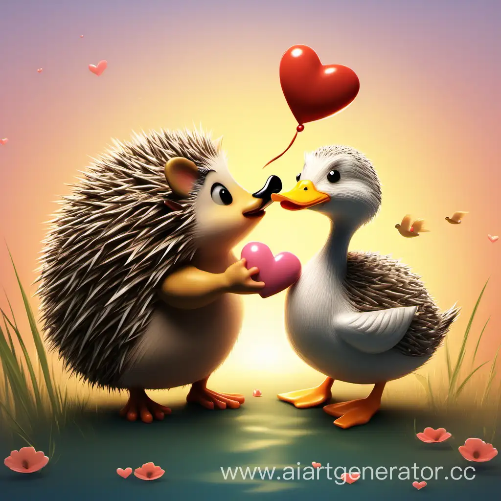 Adorable-Hedgehog-and-Duck-Romance