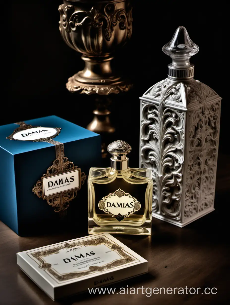 a bottle of damas cologne sitting next to a box, a flemish Baroque by Demetrios Farmakopoulos, instagram contest winner, dau-al-set, dynamic composition, contest winner, feminine