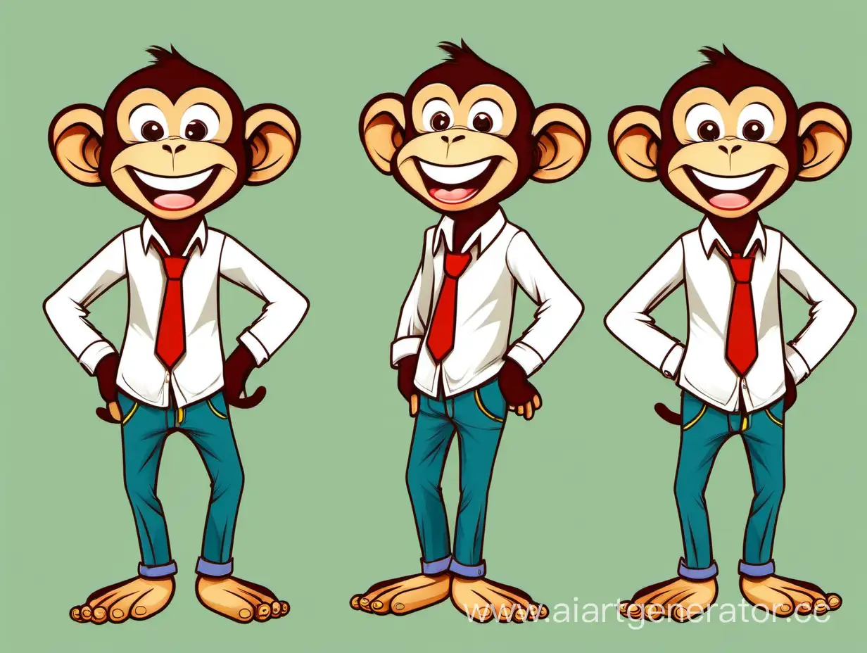 веселая обезьяна, казуальное, смех, 3 ракурса, в полный рост, вектор
