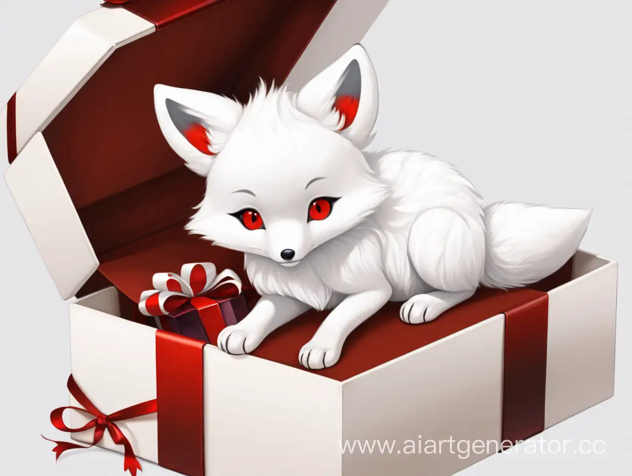 Cute-White-Fox-Cub-Sitting-in-March-8-Gift-Box