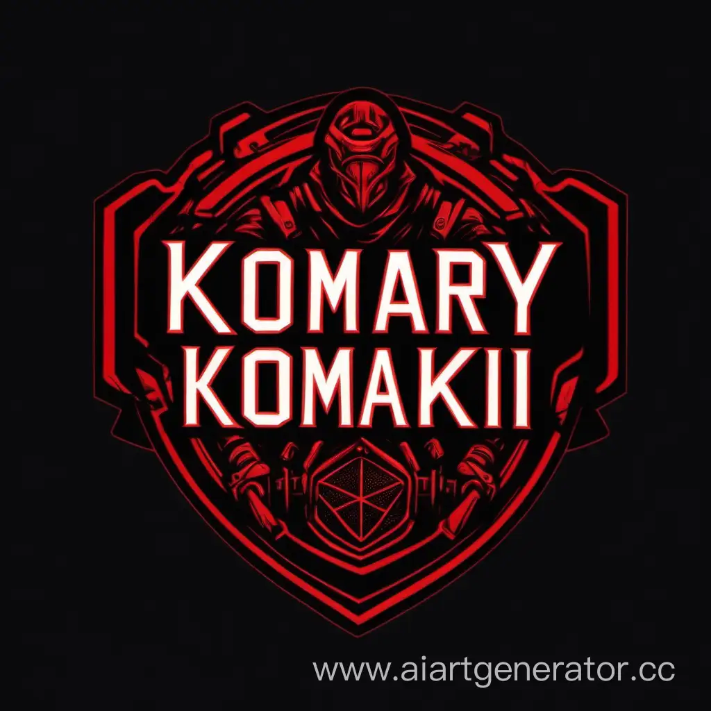 логотип команды с названием KomarYki, фон черный, текст красный, 250x150