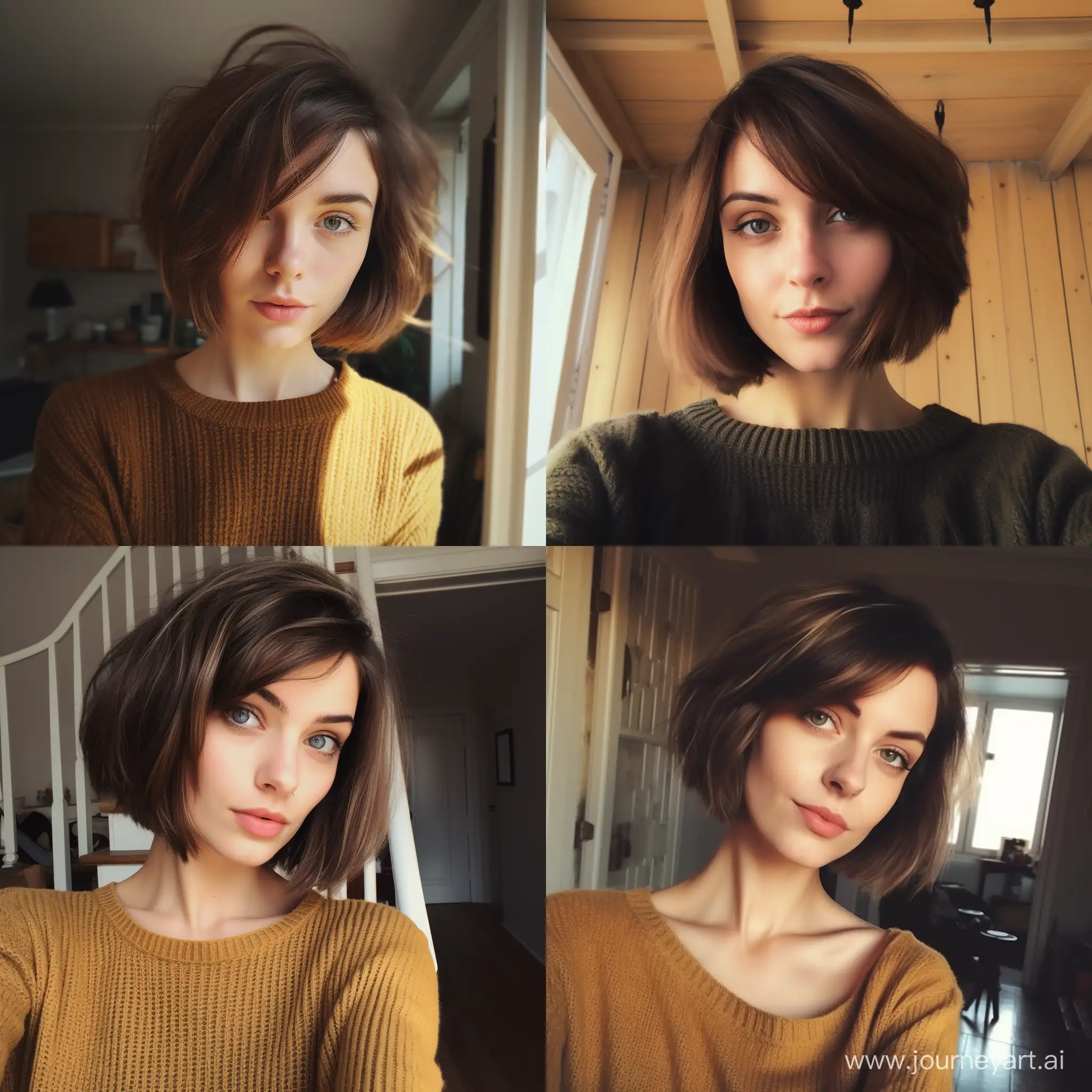 Casual-Selfie-of-Woman-with-Brown-Bob-Hairstyle-and-Yellowish-Eyes