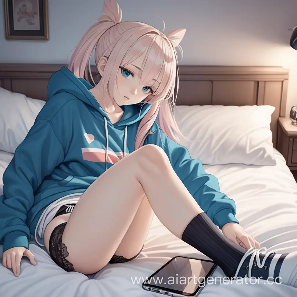 Adorable-Anime-Girl-Relaxing-on-Bed-with-Smartphone