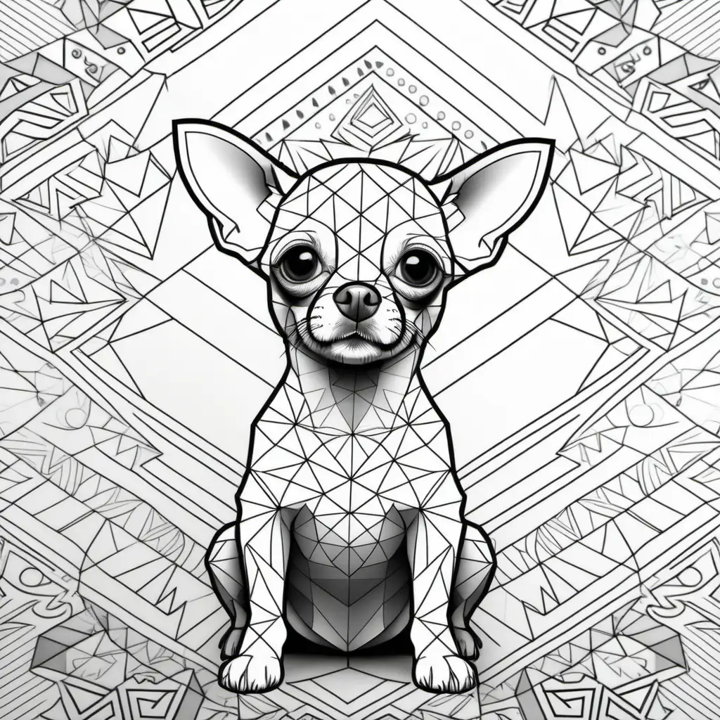 Chihuahua with Intricate Geometric Patterns on Geometric Shapes Background