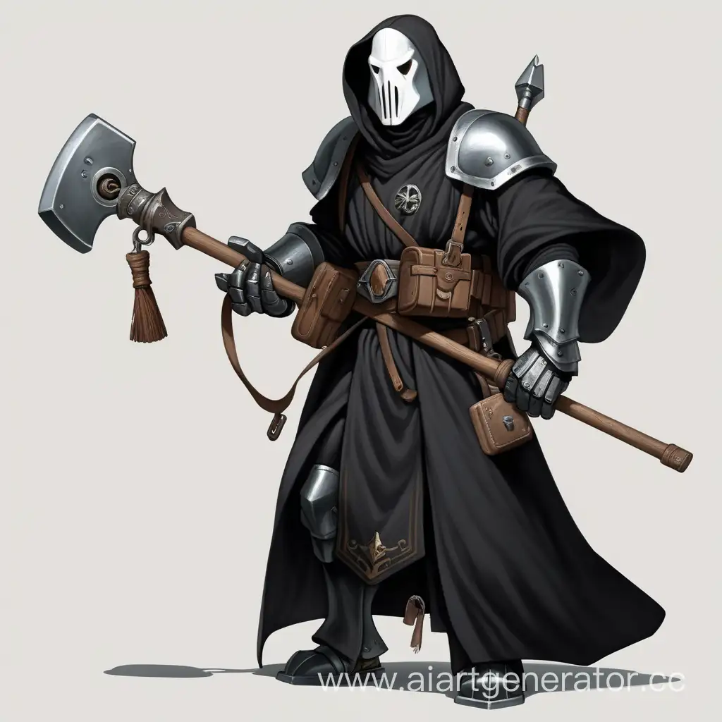 Warforged-DnD-Character-in-Black-Robe-with-LeverAction-Rifle-and-Hammer