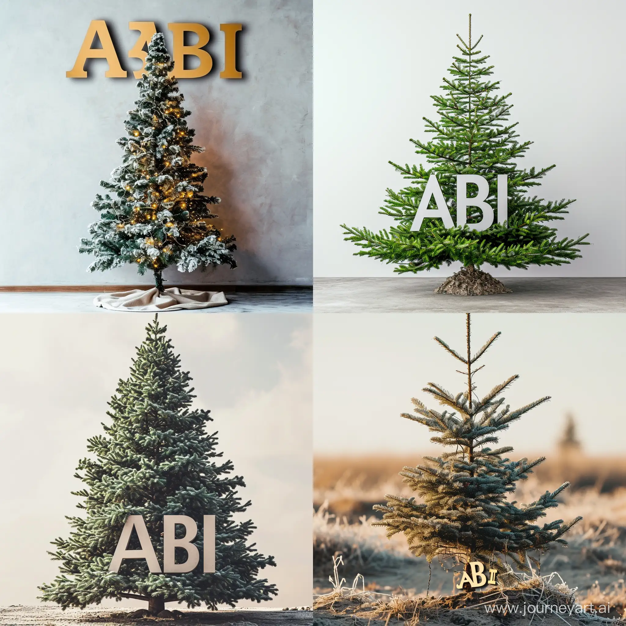 christmas tree, big text "ABI", clear minimalistic background --v 6