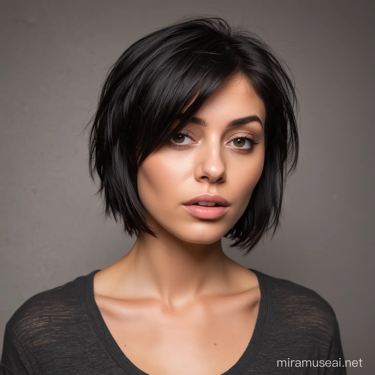 Portrait of a DrugAddicted Woman with Short Dark Hair