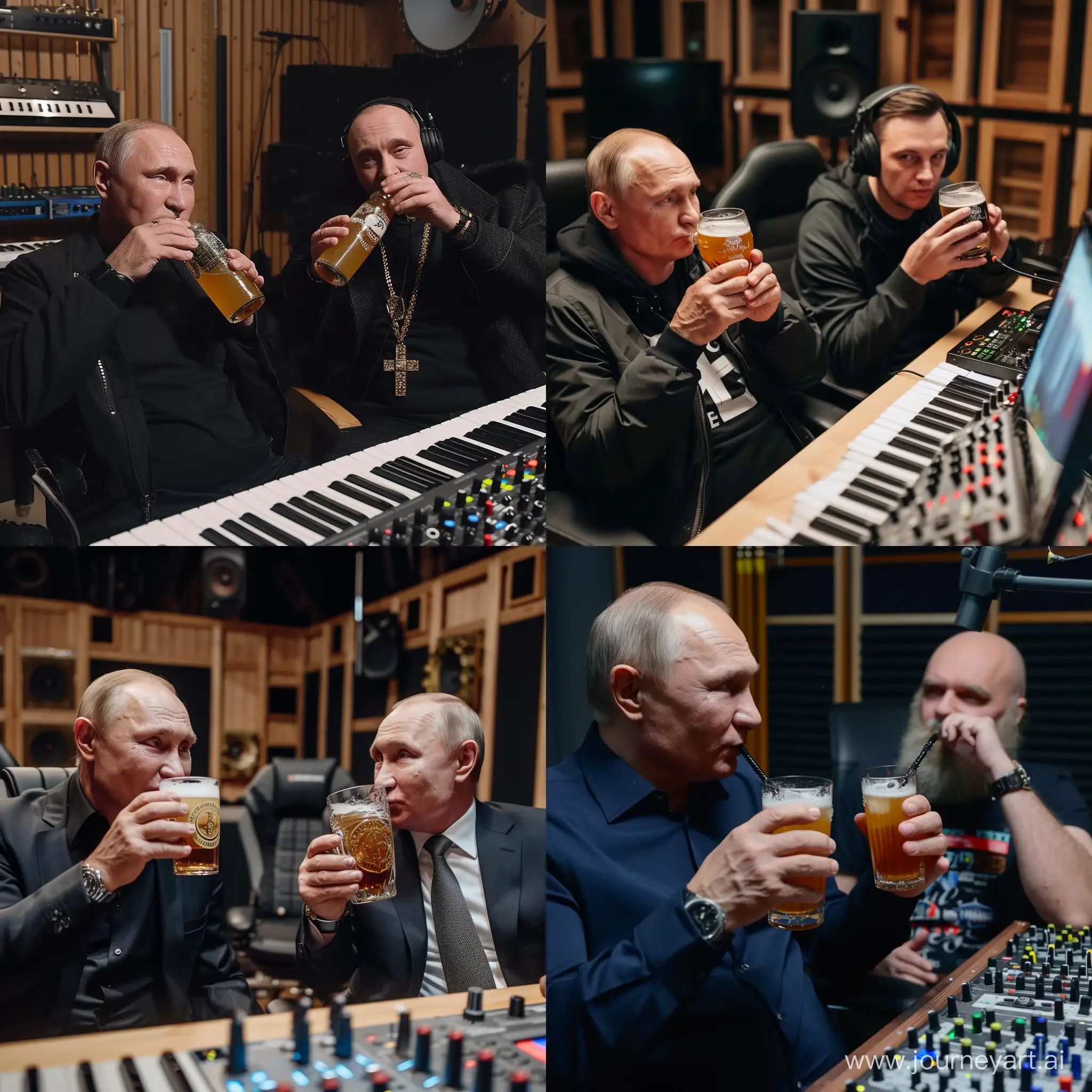 Vladimir Putin and Og buda drink lean at a music studio