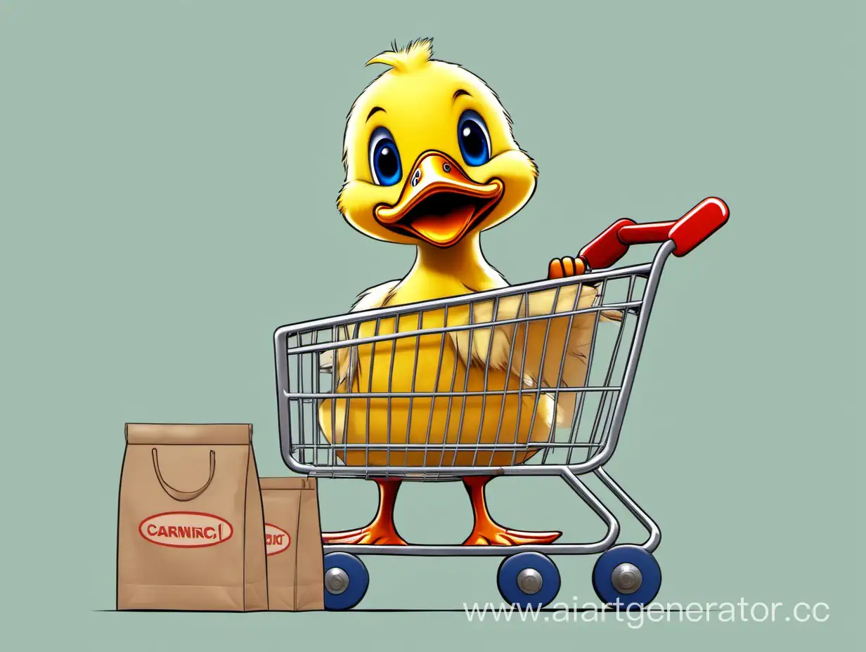 Animated-Duckling-Carpineir-Shopping-with-Supermarket-Cart