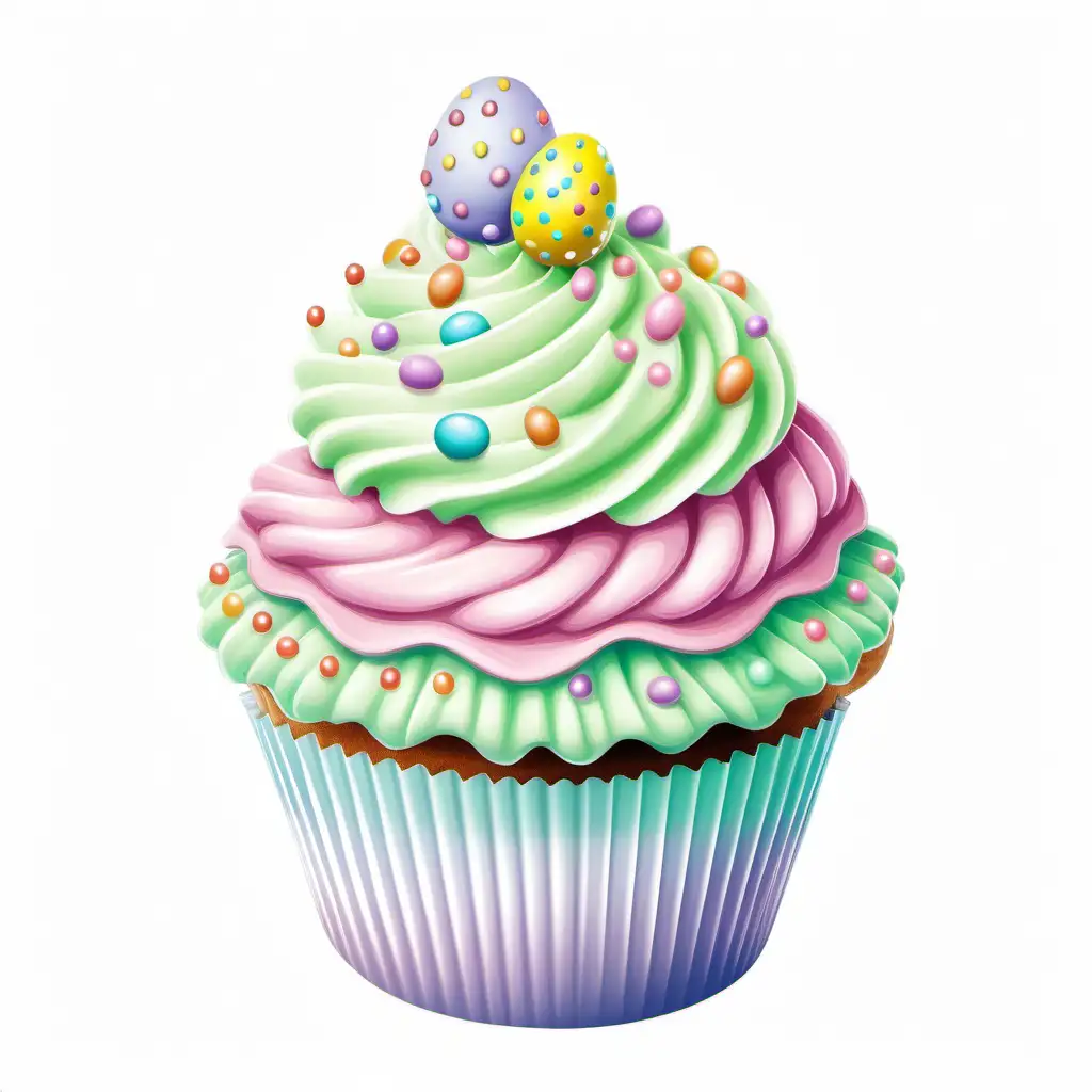 Whimsical Cartoon Illustration of a Large Easter Double Frosted Cupcake