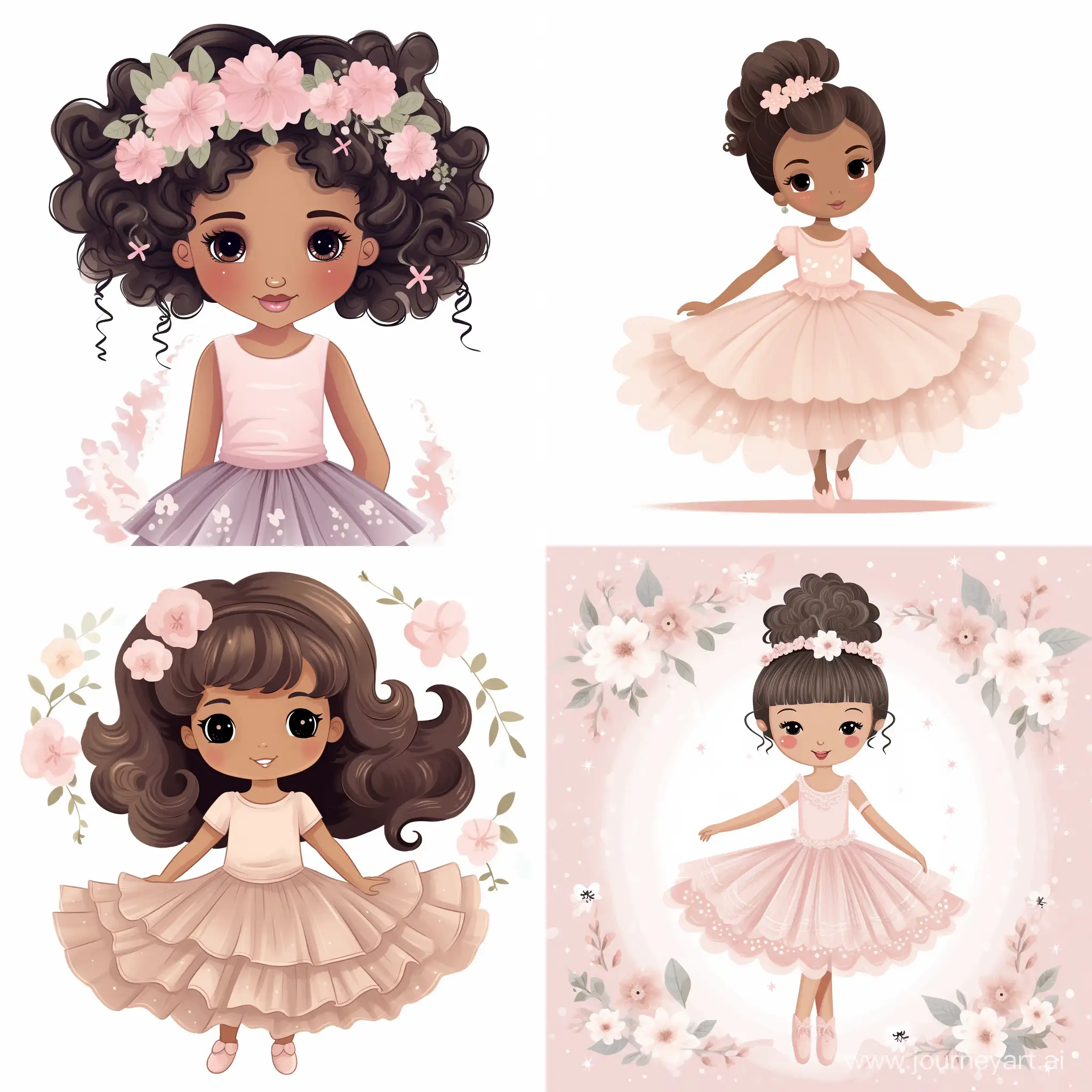 cute ballerina clipart limited color palette to 4 colors in the style of Children's tshirt design suitable for a 5 year old girl, painted illustration similar to artist Anna Bond from Rifle Paper Company