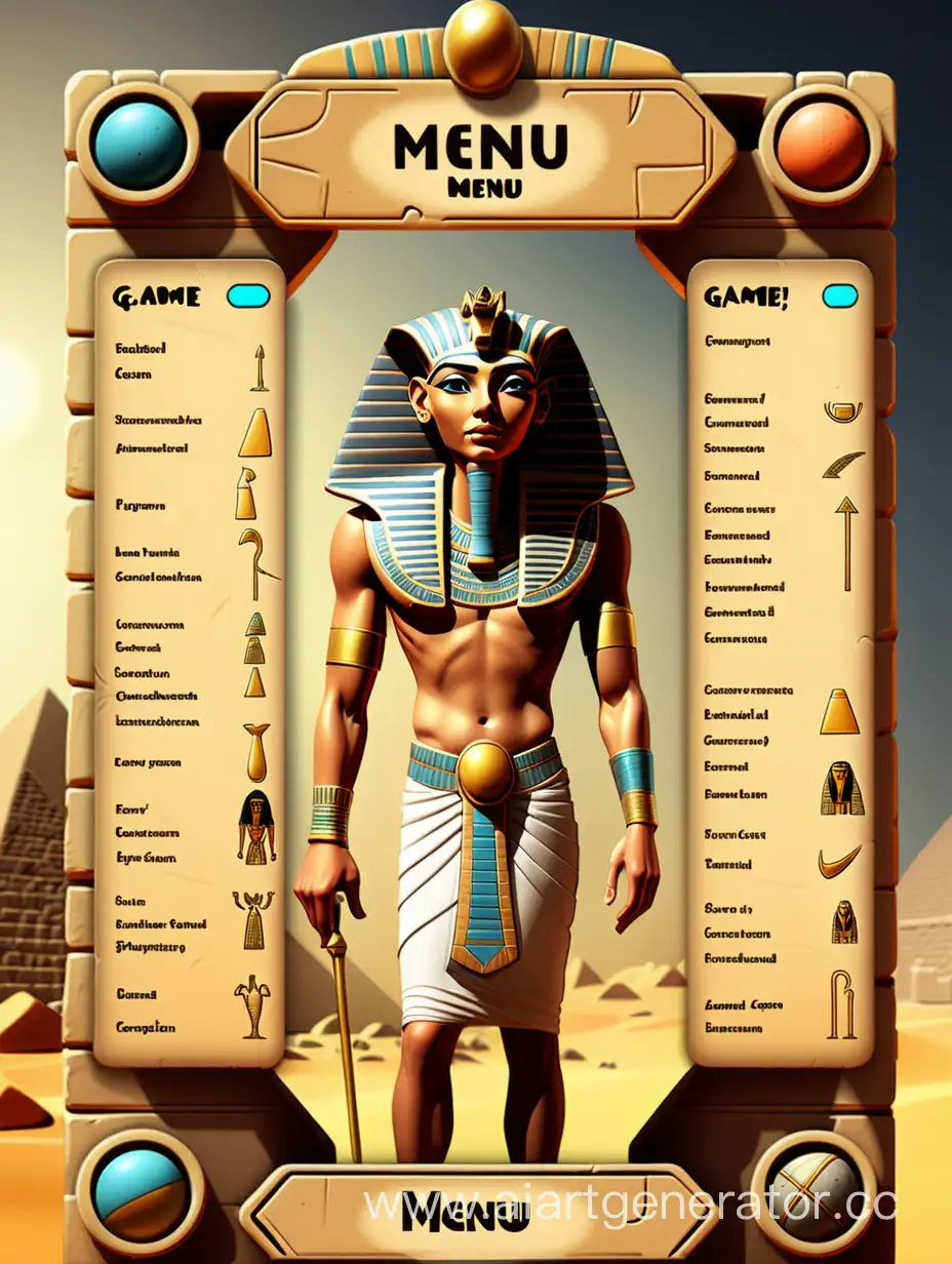 меню для игры в котором нужно нажимать на экран в стиле древнего Египта