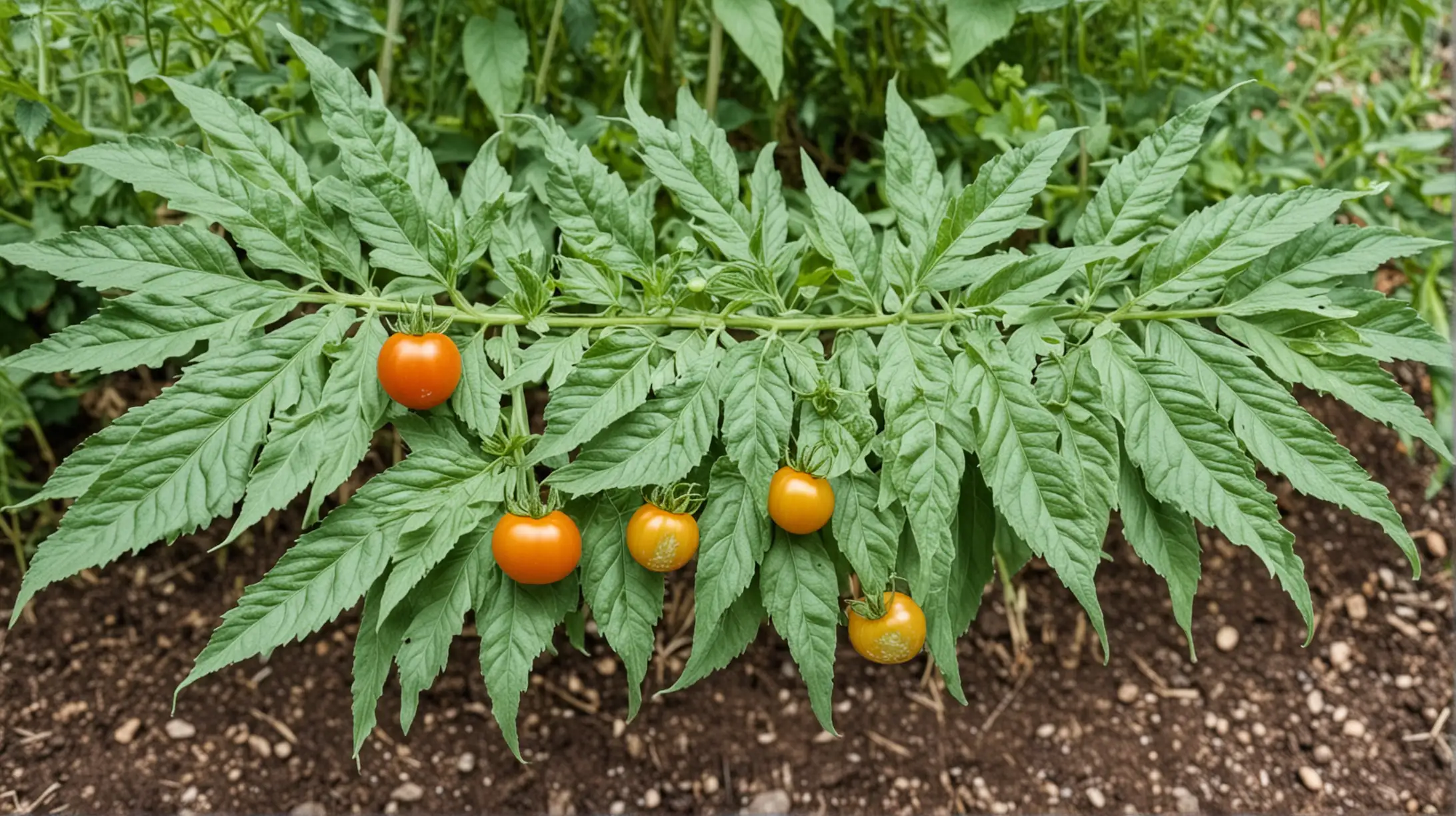 Lush Tomato Plant with Sparse Fruits Capturing the Essence of Growth and Scarcity