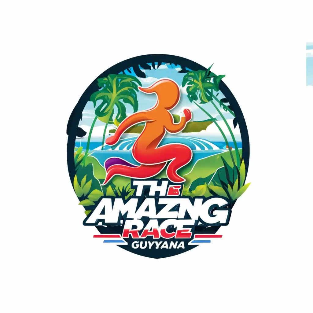 a logo design,with the text "The Amazing Race", main symbol:Running in Guyana,complex,clear background