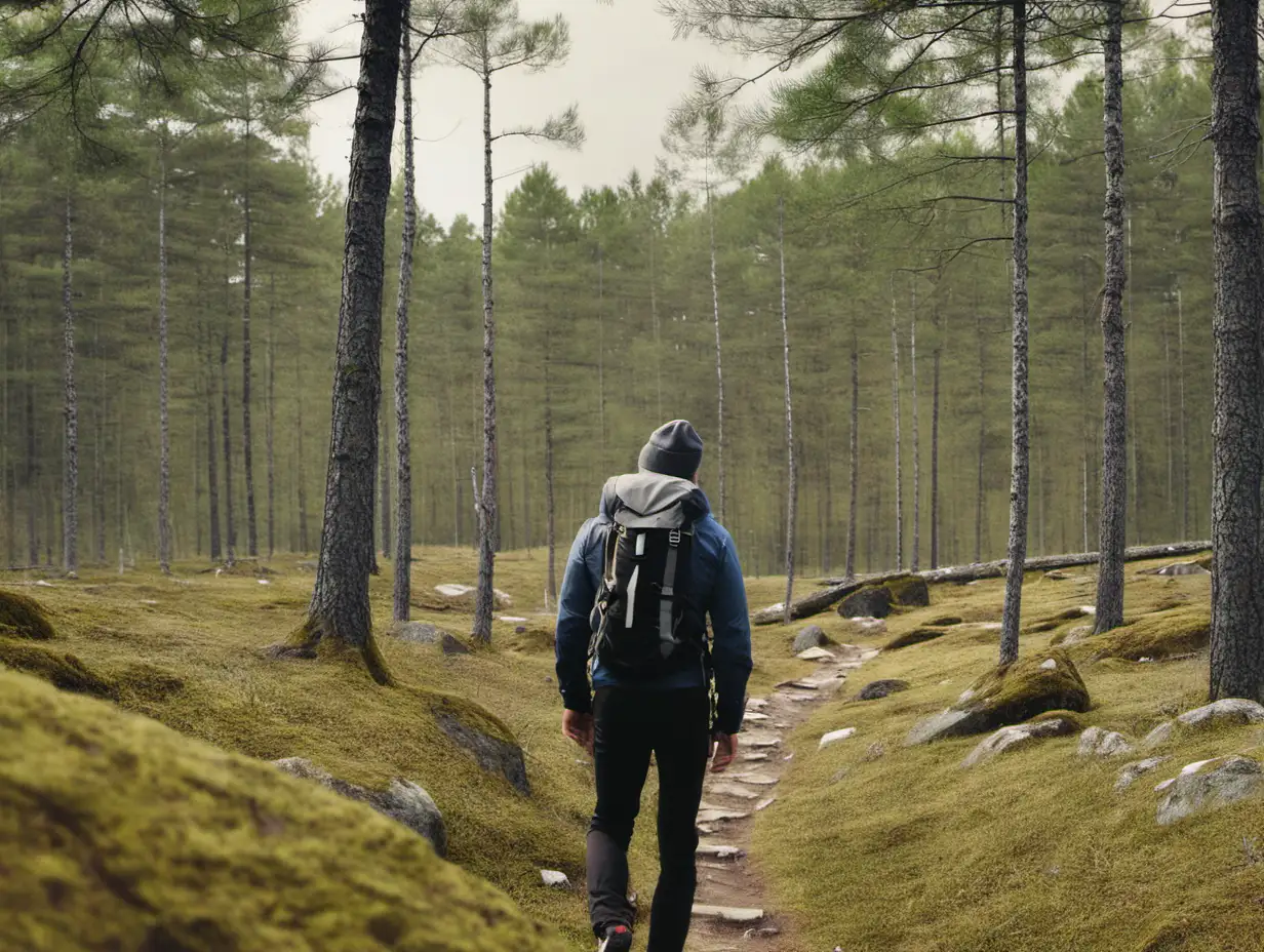 Man Hiking in Beautiful Swedish Nature
