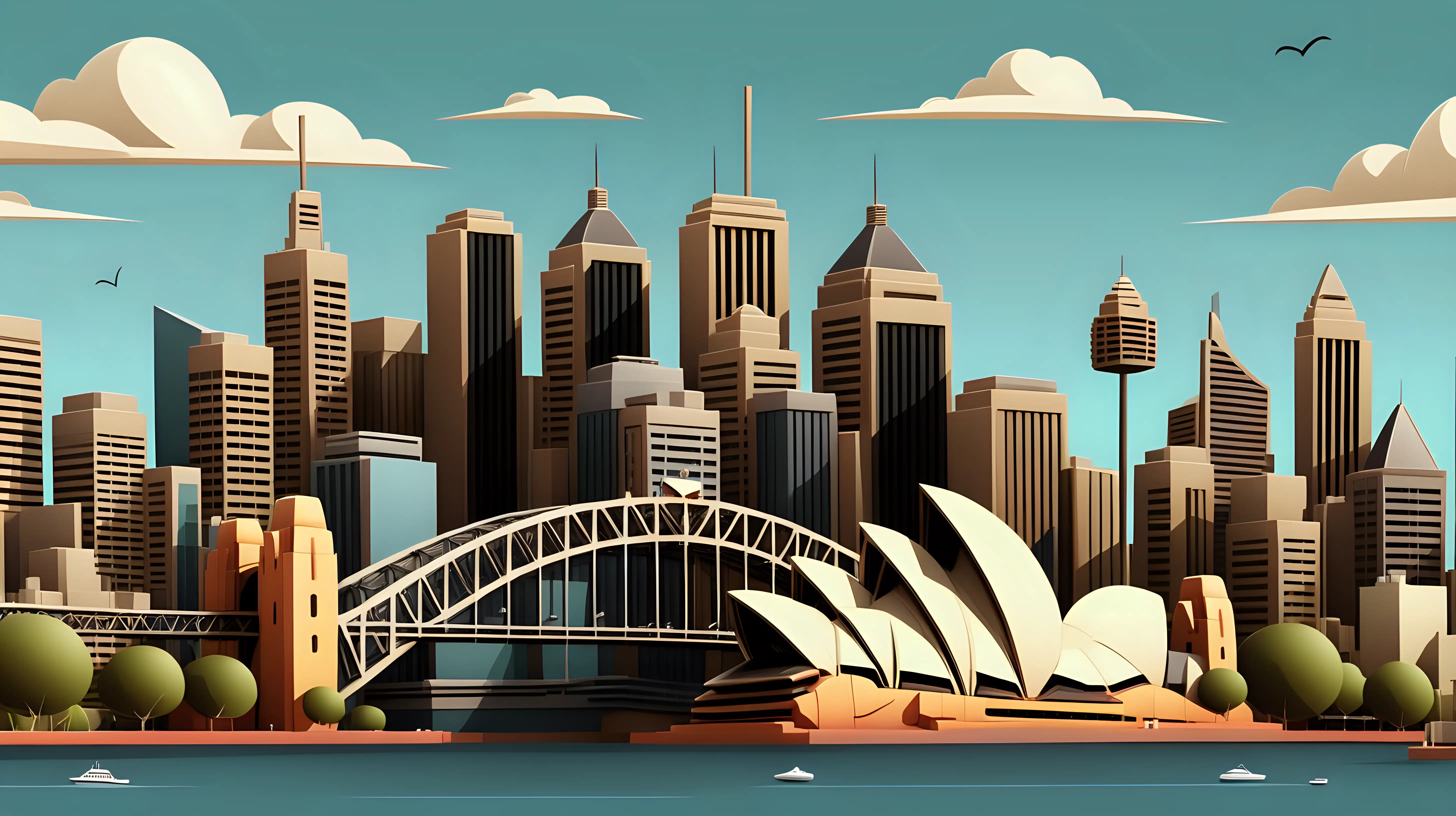 Vibrant Cartoon Illustration of the Sydney Australia Skyline