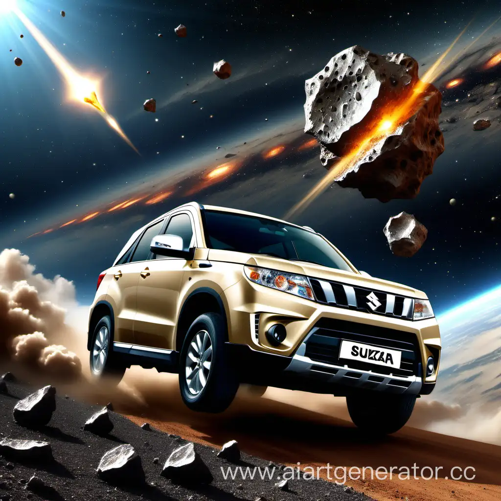 Beige-Suzuki-Grand-Vitara-Cruising-Through-Celestial-Meteorite-Landscape