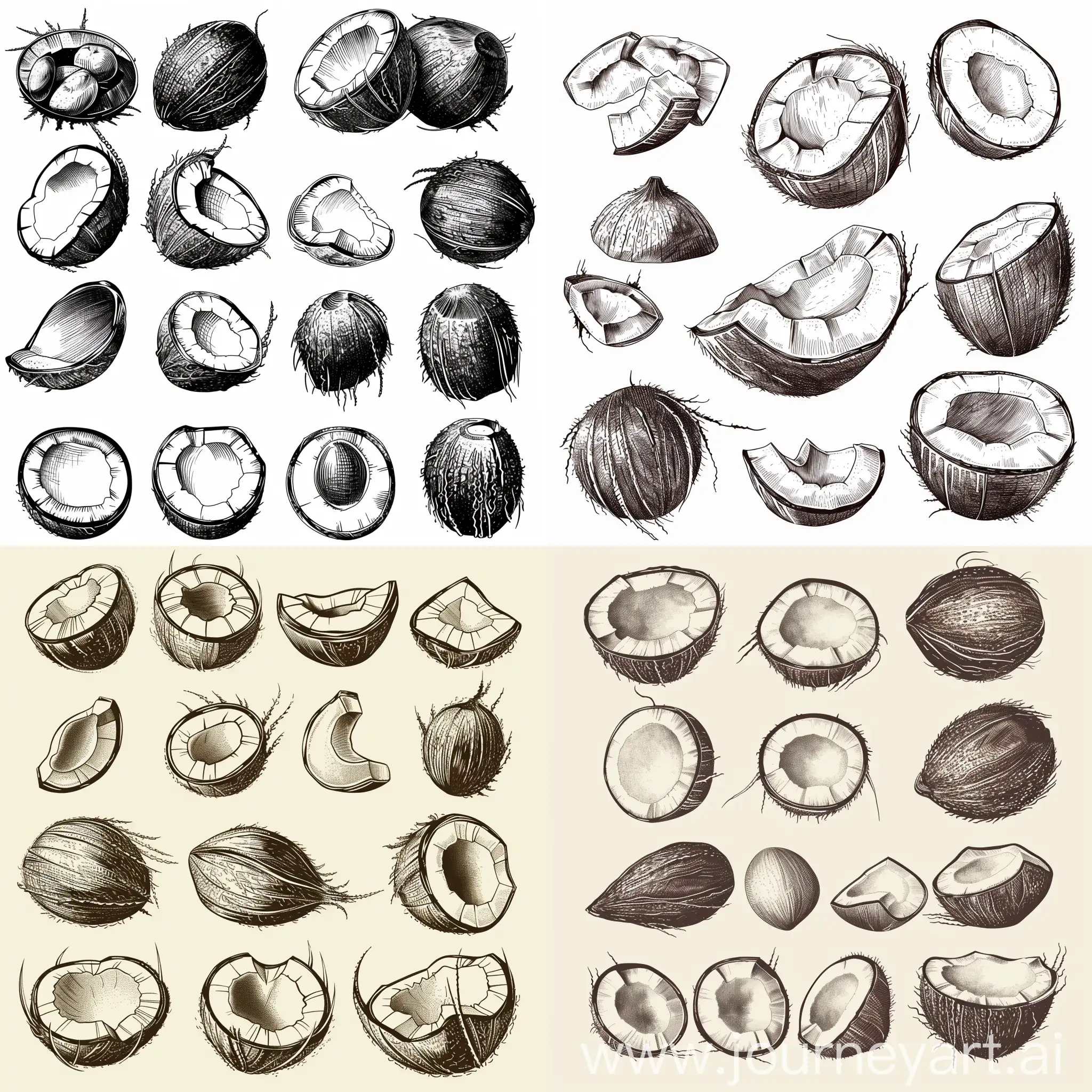 стилизованные рисунки кокоса разной формы