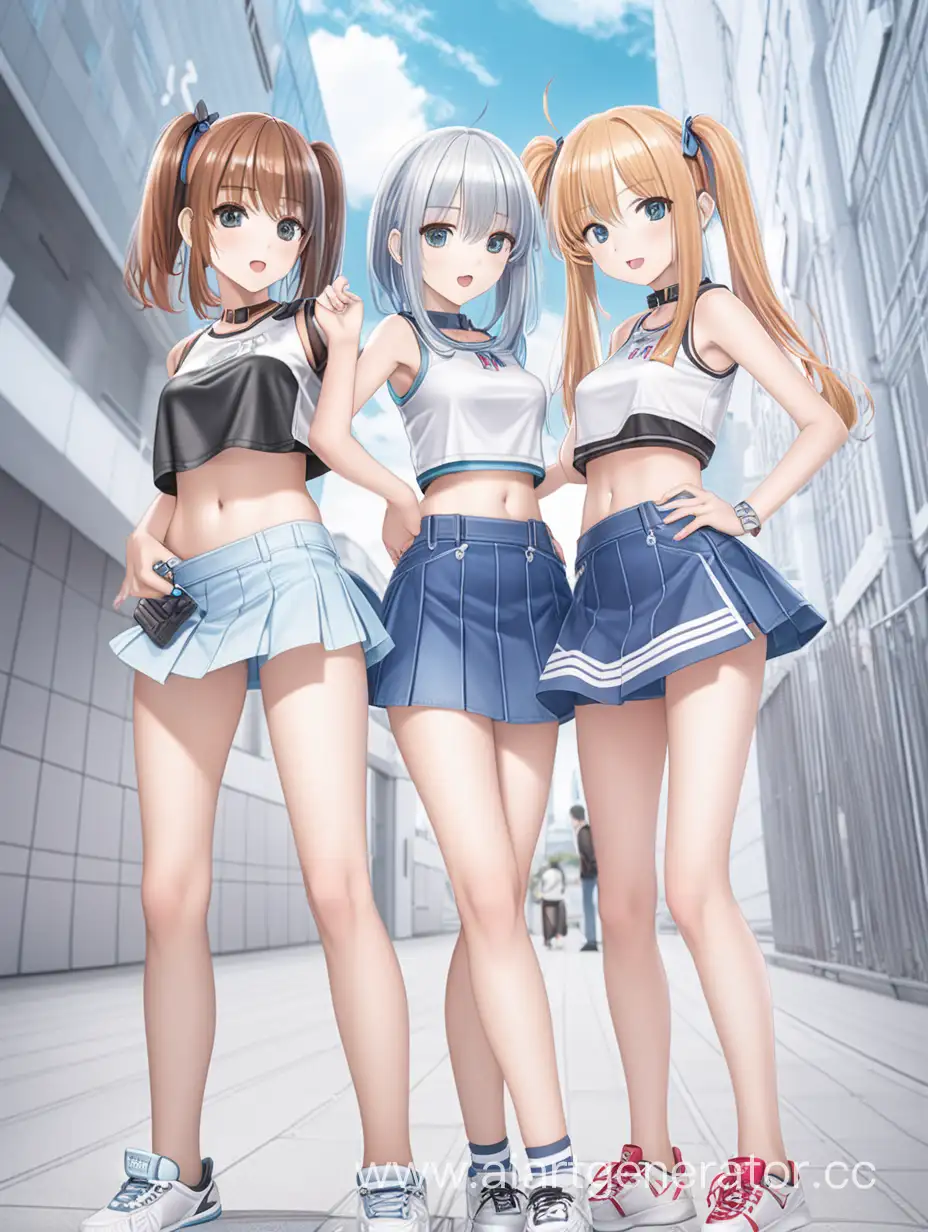 2 cute anime-girls in mini-skirt and crop top
