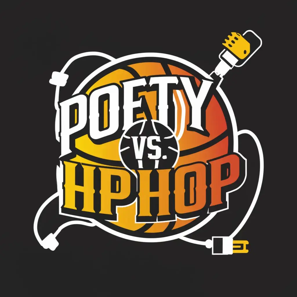 a logo design,with the text "Poetry Vs. Hip Hop", main symbol:clean Basketball with Microphone  wire connected,Moderate,be used in Sports Fitness industry,clear background