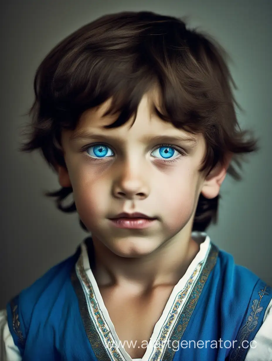 Мальчик славянин, темно-русые волосы и голубые глаза 