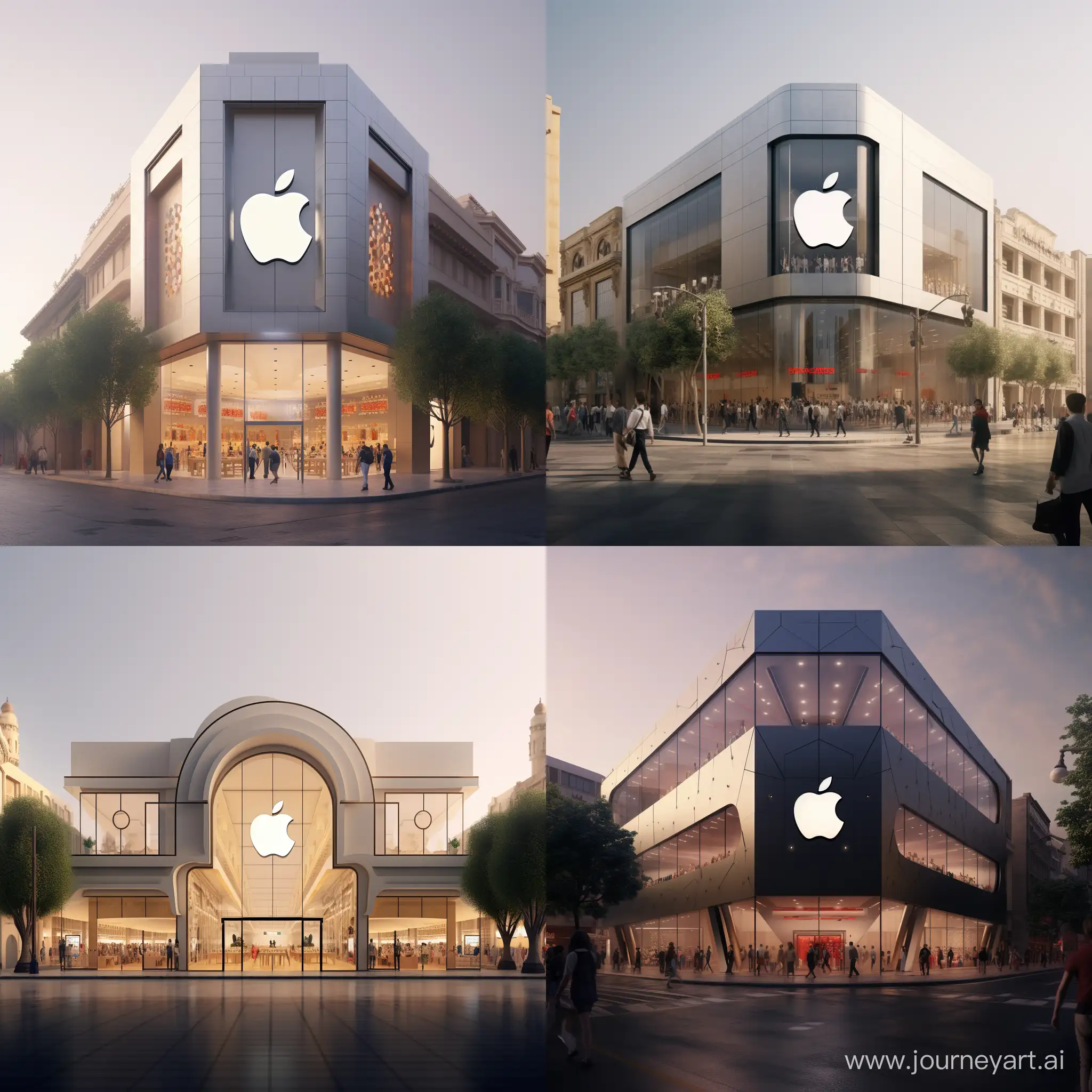 Create an minimalist 4K, realistic image of an apple store designed in the style of a chinesse shop, situated in the middle of a crowded street in Cairo, Egypt