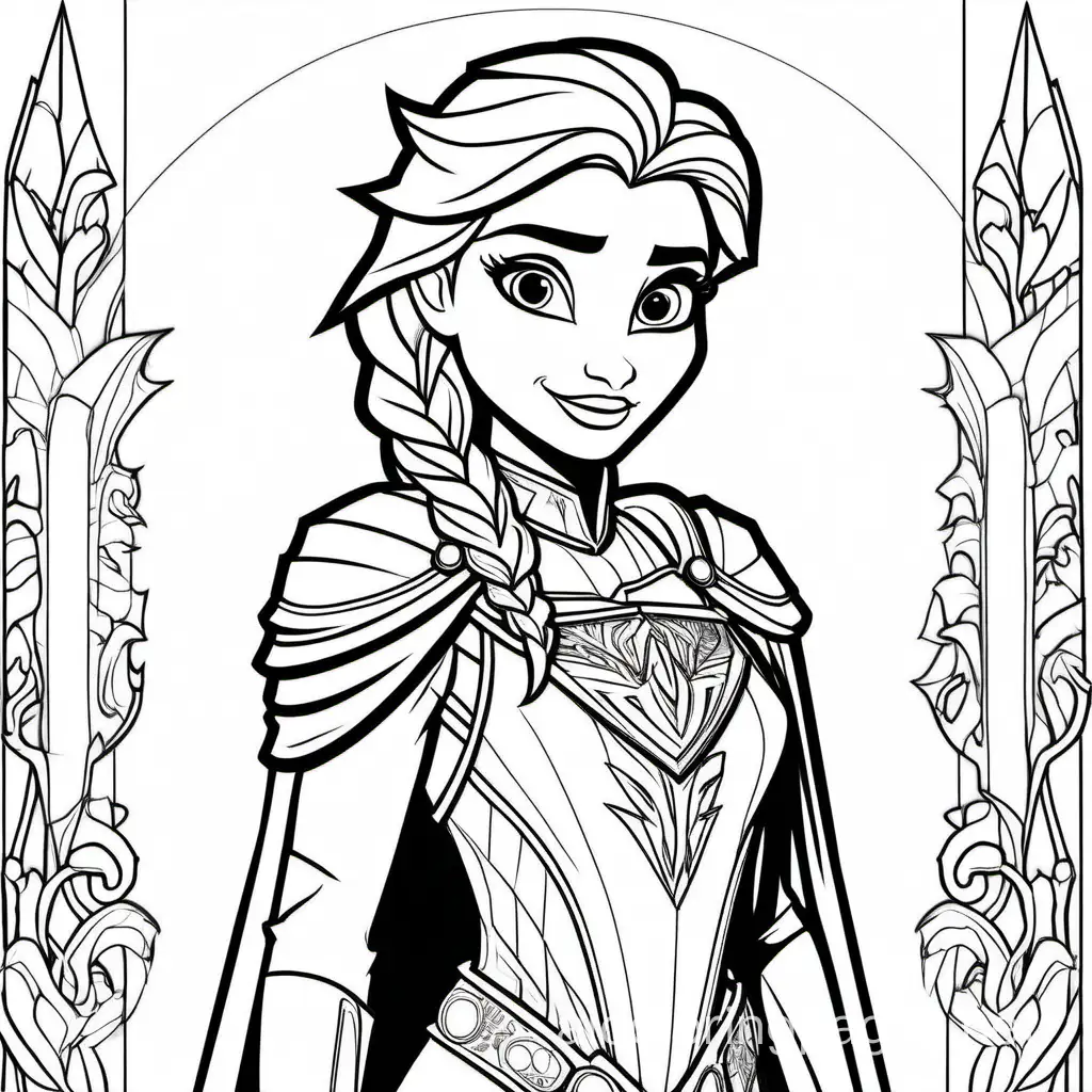 Elsa-Armor-Coloring-Page-Black-and-White-Line-Art-for-Kids
